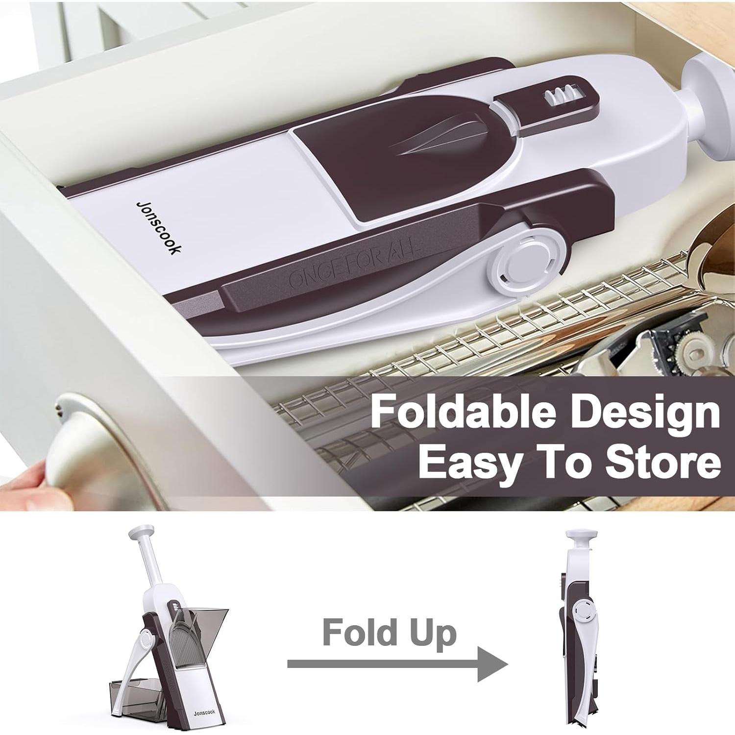 Rebanador Mandolina Jonscook 5 en 1, Grosor Ajustable 0-8 mm