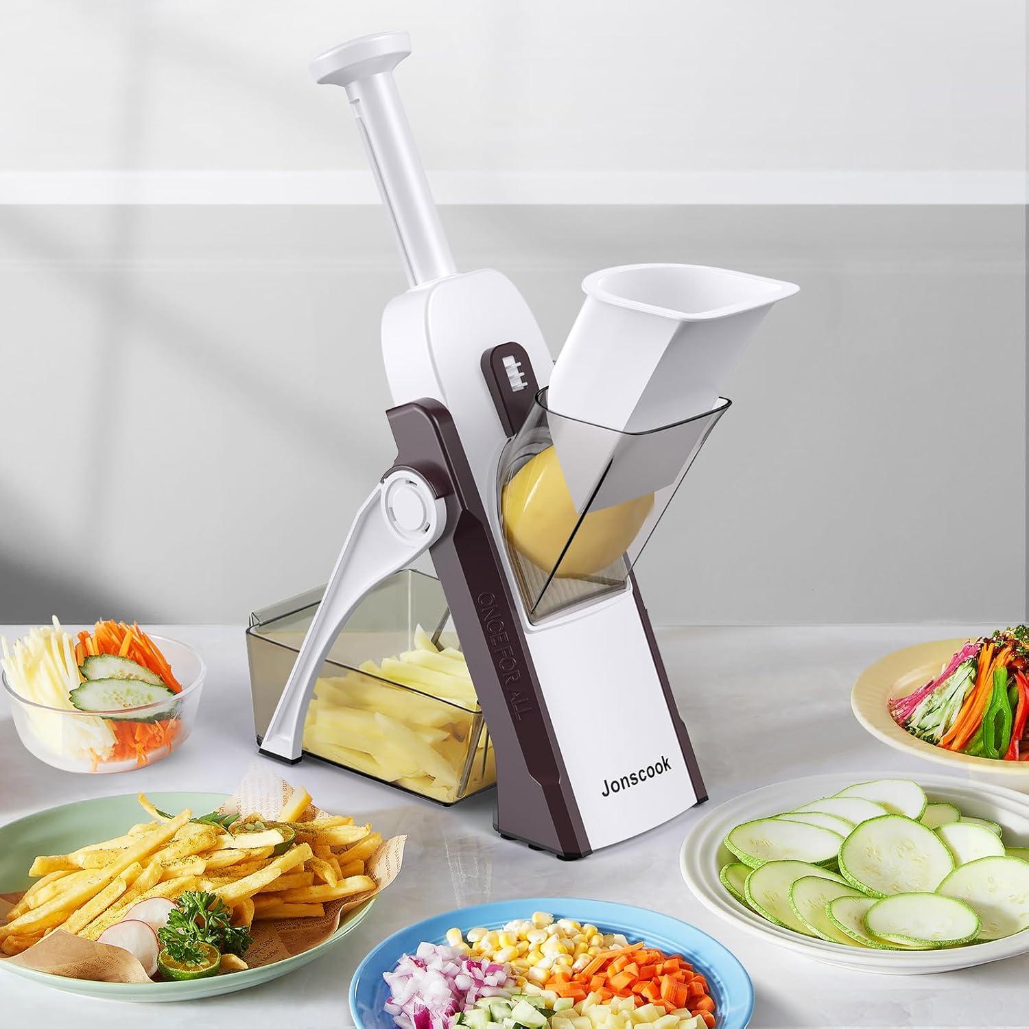 Rebanador Mandolina Jonscook 5 en 1, Grosor Ajustable 0-8 mm