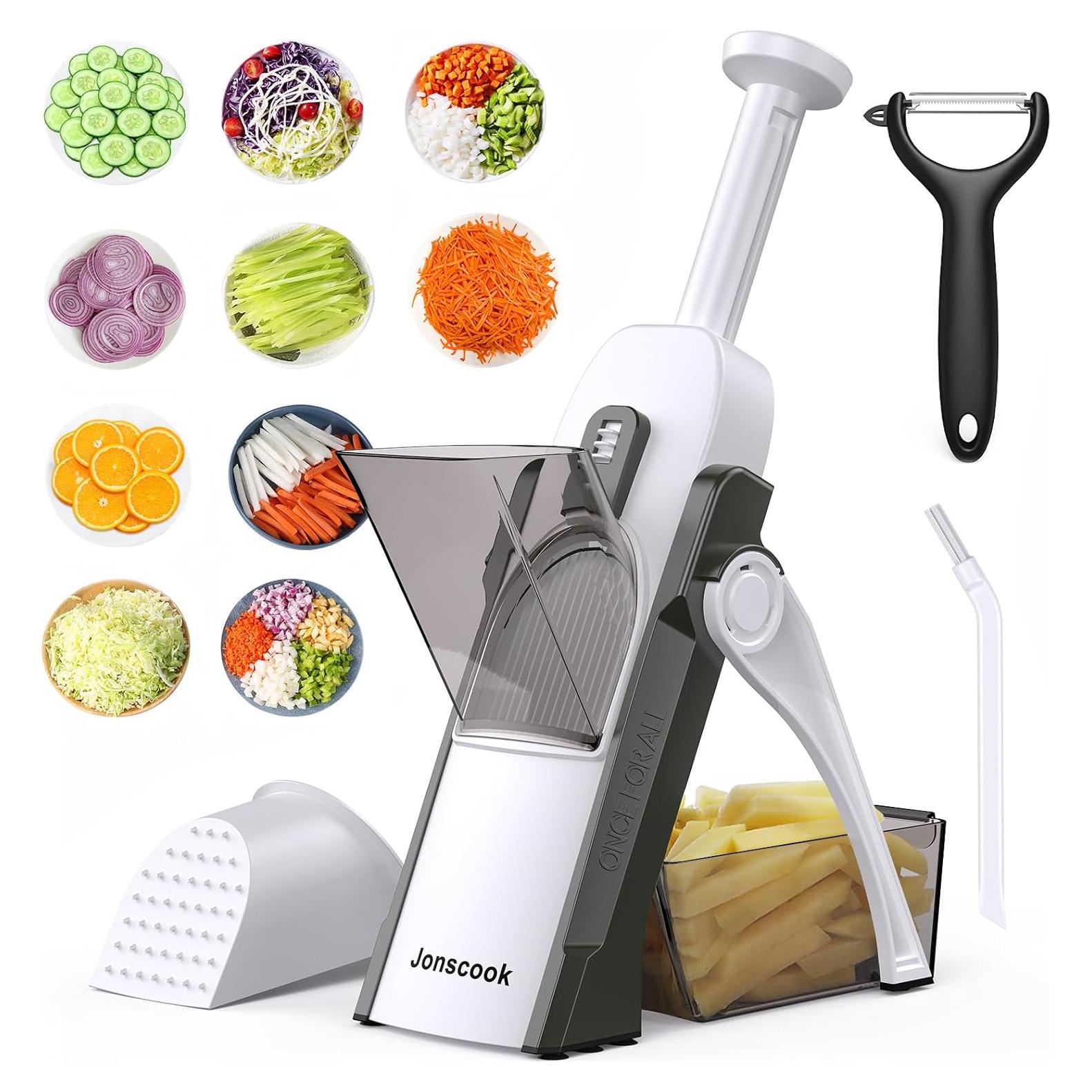 Rebanador Mandolina Jonscook 5 en 1 Ajustable 0-8 mm Verde Negro