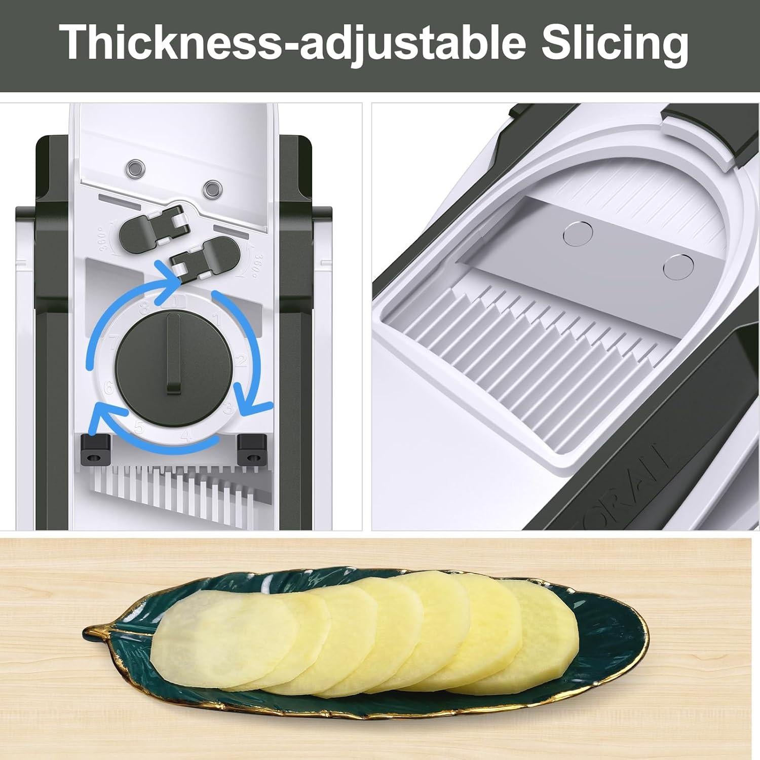 Rebanador Mandolina Jonscook 5 en 1 Ajustable 0-8 mm Verde Negro