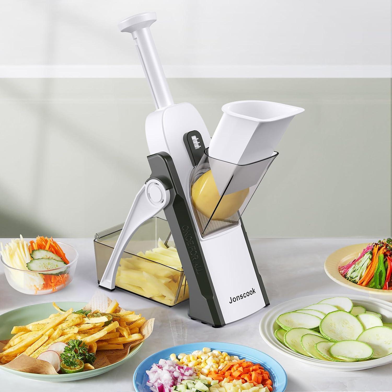 Rebanador Mandolina Jonscook 5 en 1 Ajustable 0-8 mm Verde Negro