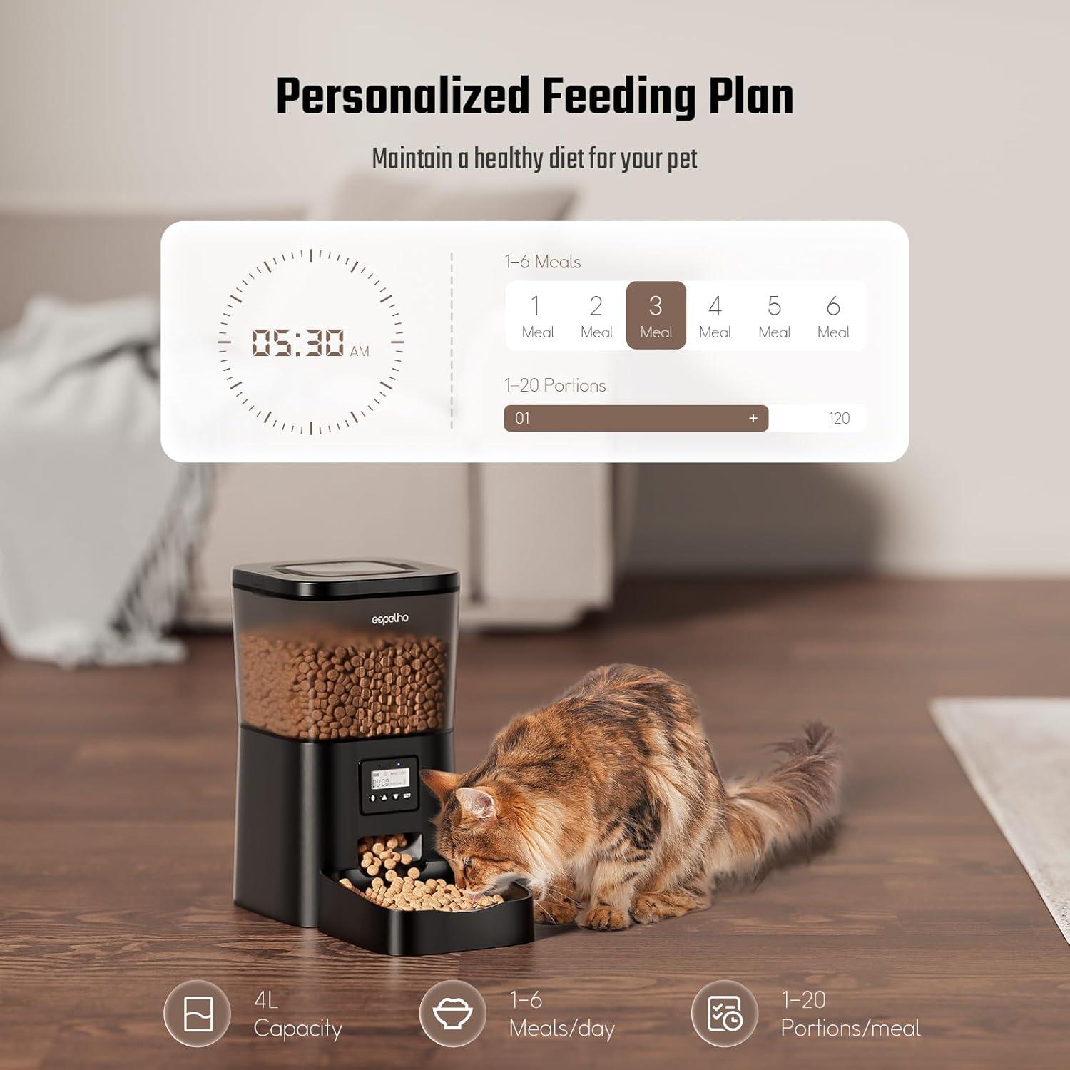 Dispensador Automático de Comida Espelho 4L para Gatos y Perros