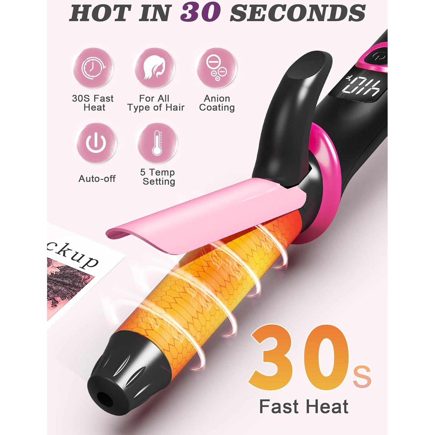 Mini Plancha de Rizar Yuqilin Rosa 25x4.5cm Doble Voltaje