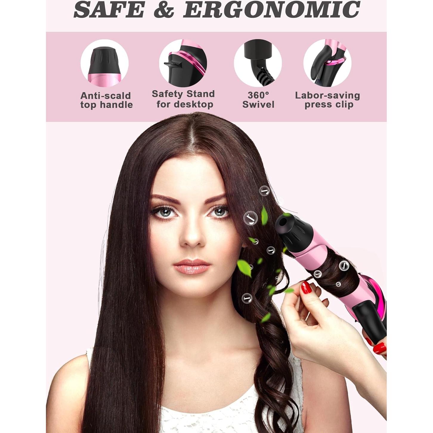 Mini Plancha de Rizar Yuqilin Rosa 25x4.5cm Doble Voltaje