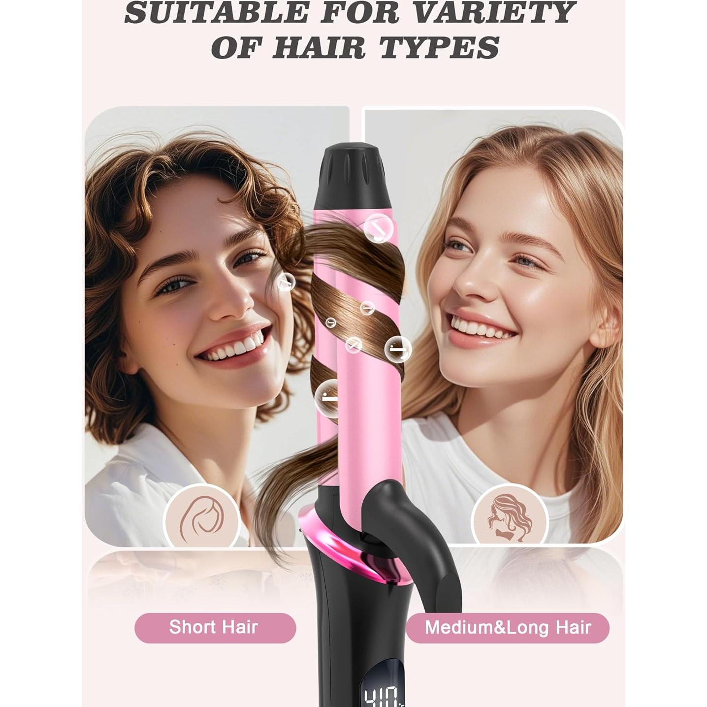 Mini Plancha de Rizar Yuqilin Rosa 25x4.5cm Doble Voltaje