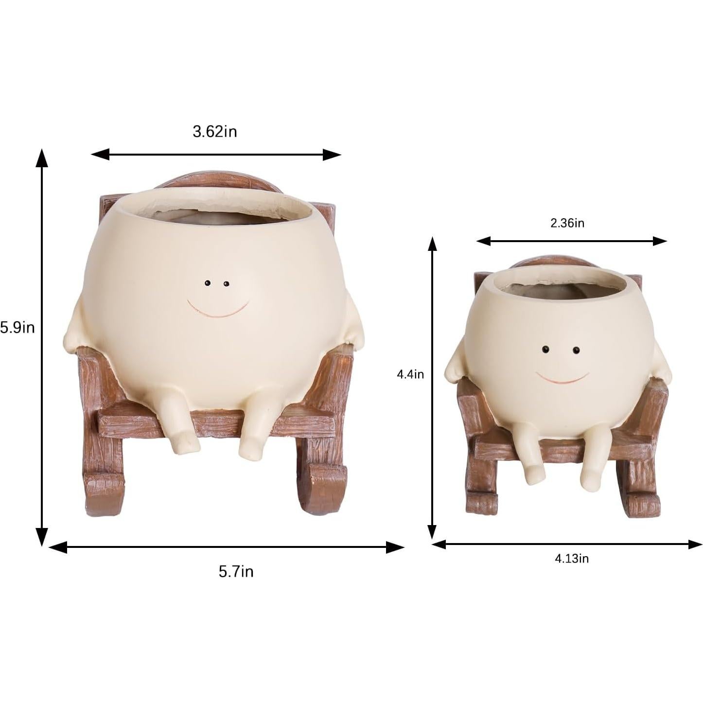 Maceta de Resina Grande UMESONG con Cara Sonriente Beige 15cm