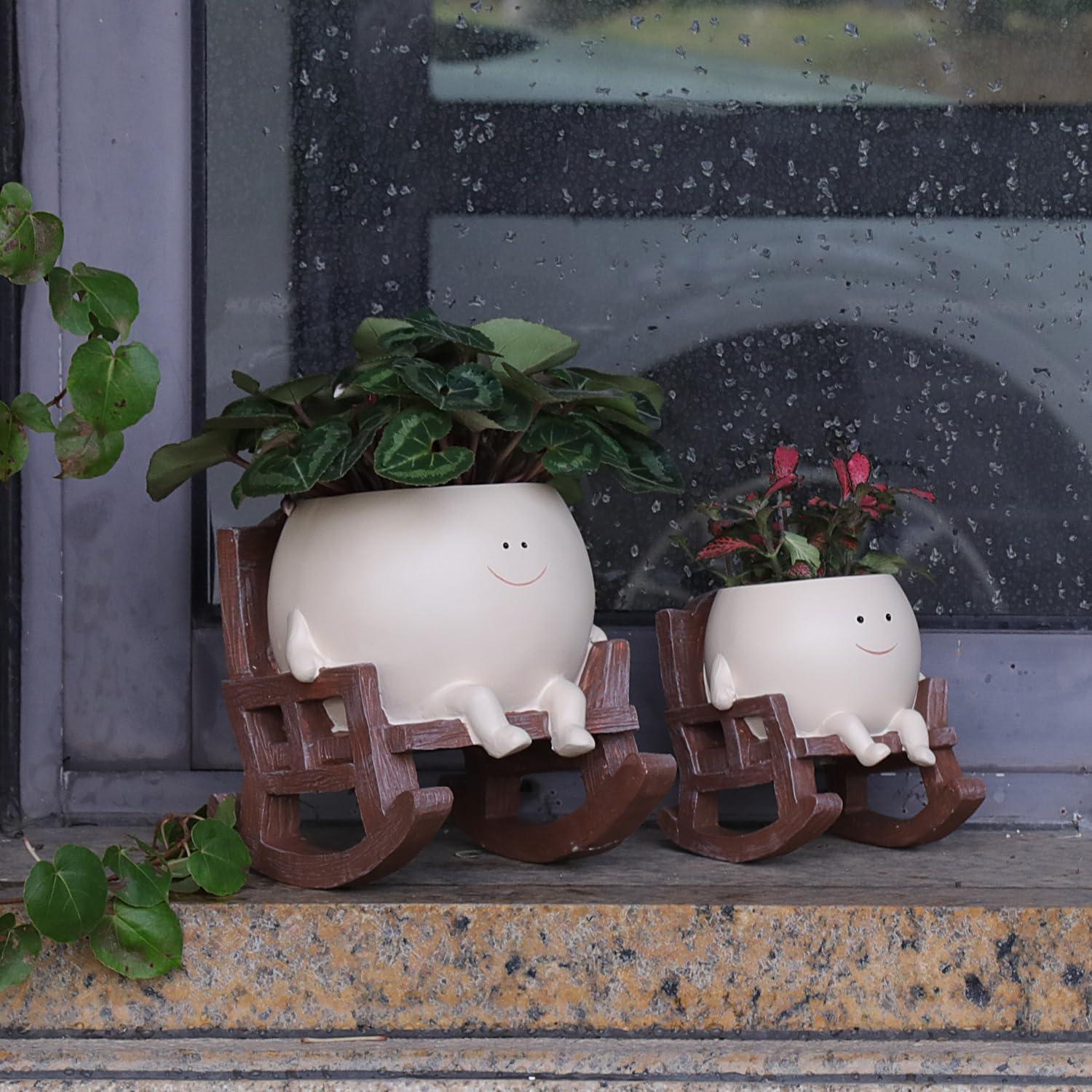 Maceta de Resina Grande UMESONG con Cara Sonriente Beige 15cm