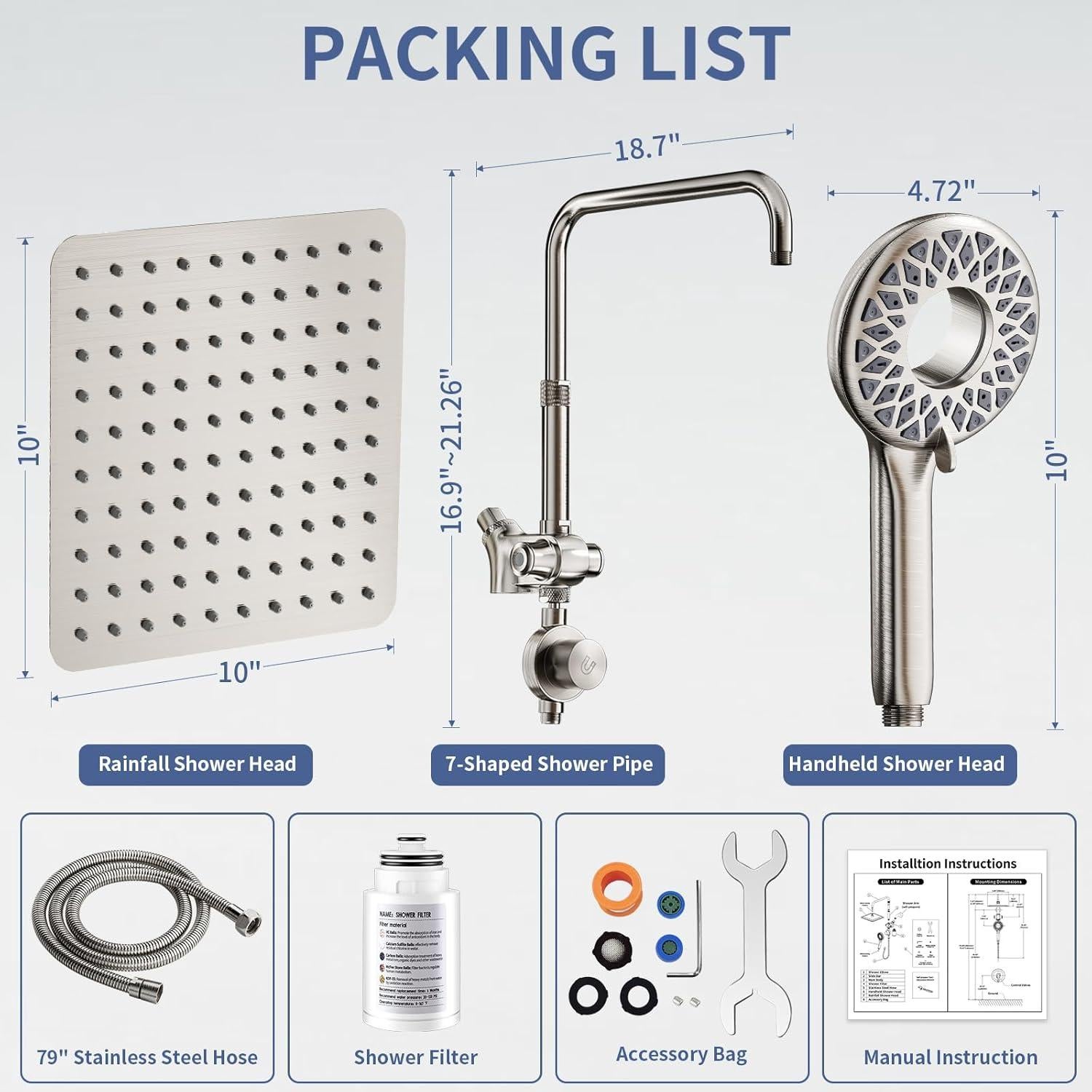 Cabezal de Ducha Filtrada SINGSUO 10" con Mango Doble y Filtro