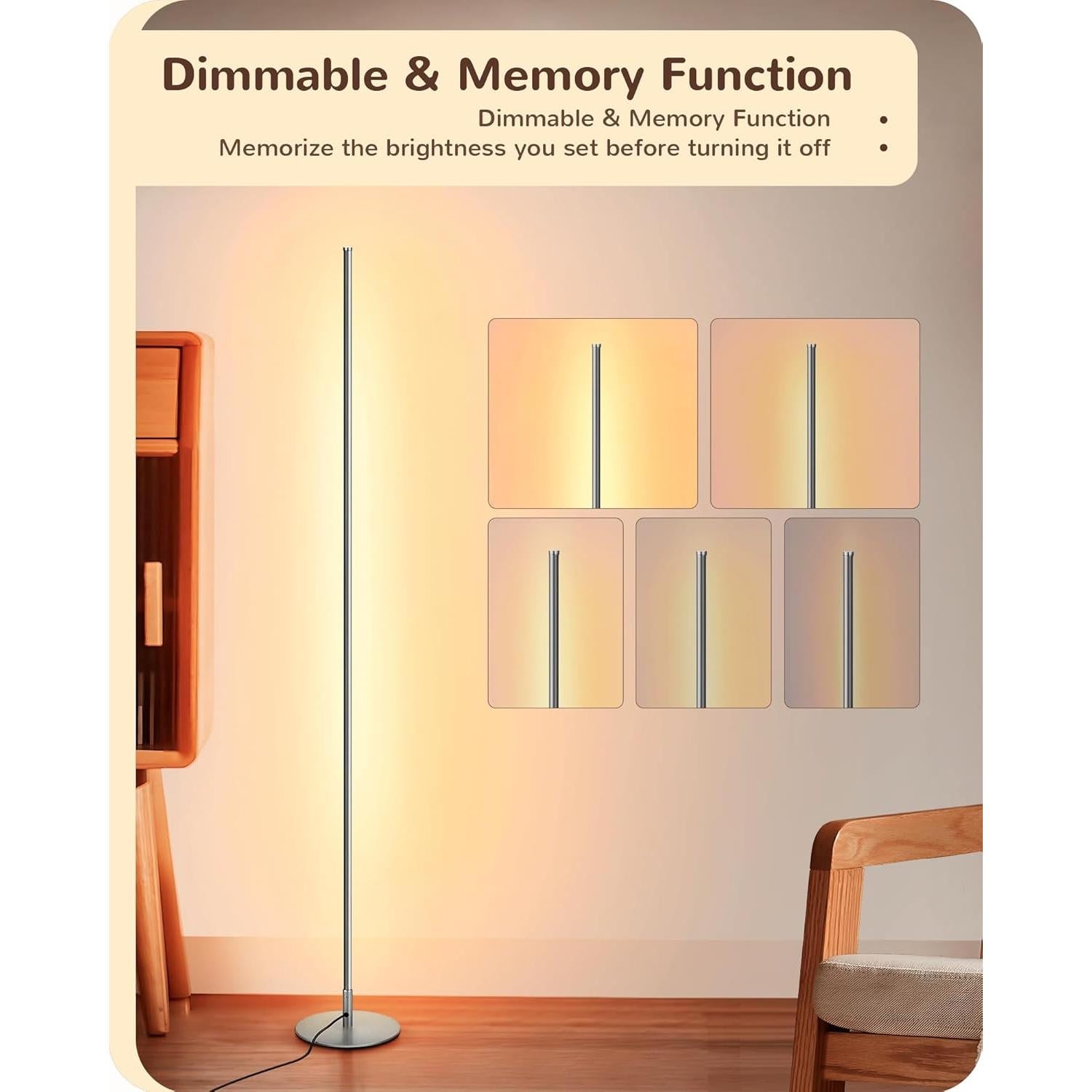 Lámpara de Pie LED EDISHINE 57.5" Regulable Plata