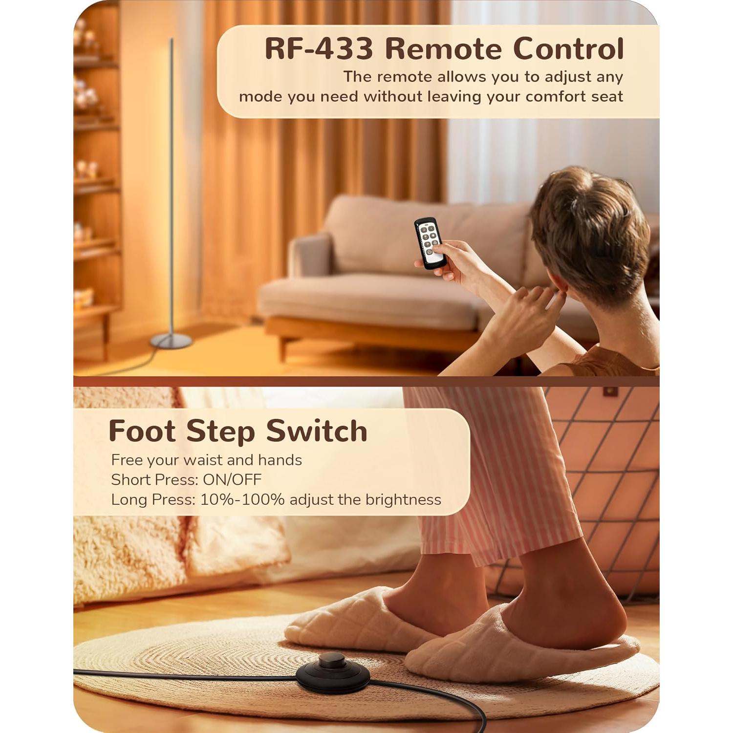 Lámpara de Pie LED EDISHINE 57.5" Regulable Plata