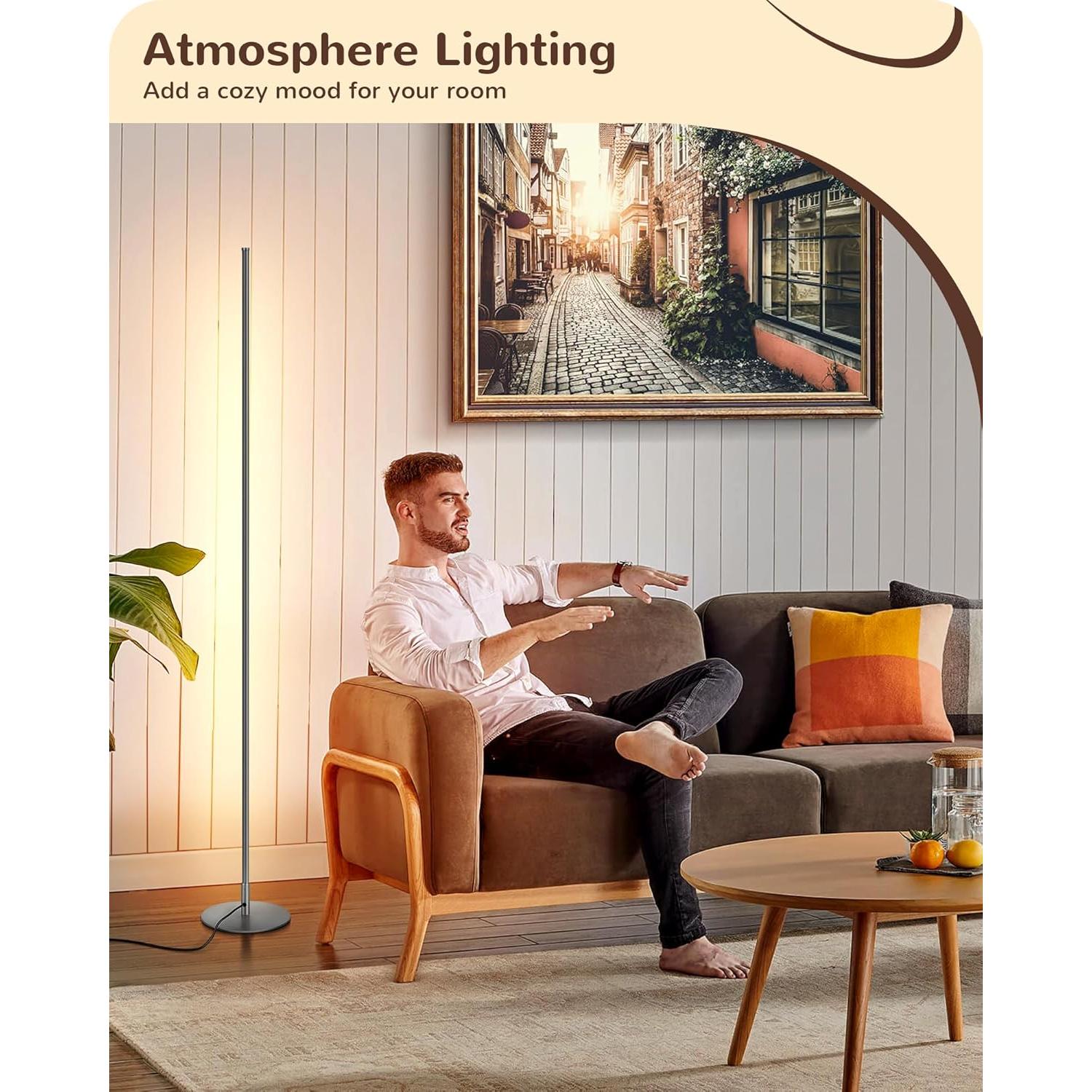 Lámpara de Pie LED EDISHINE 57.5" Regulable Plata