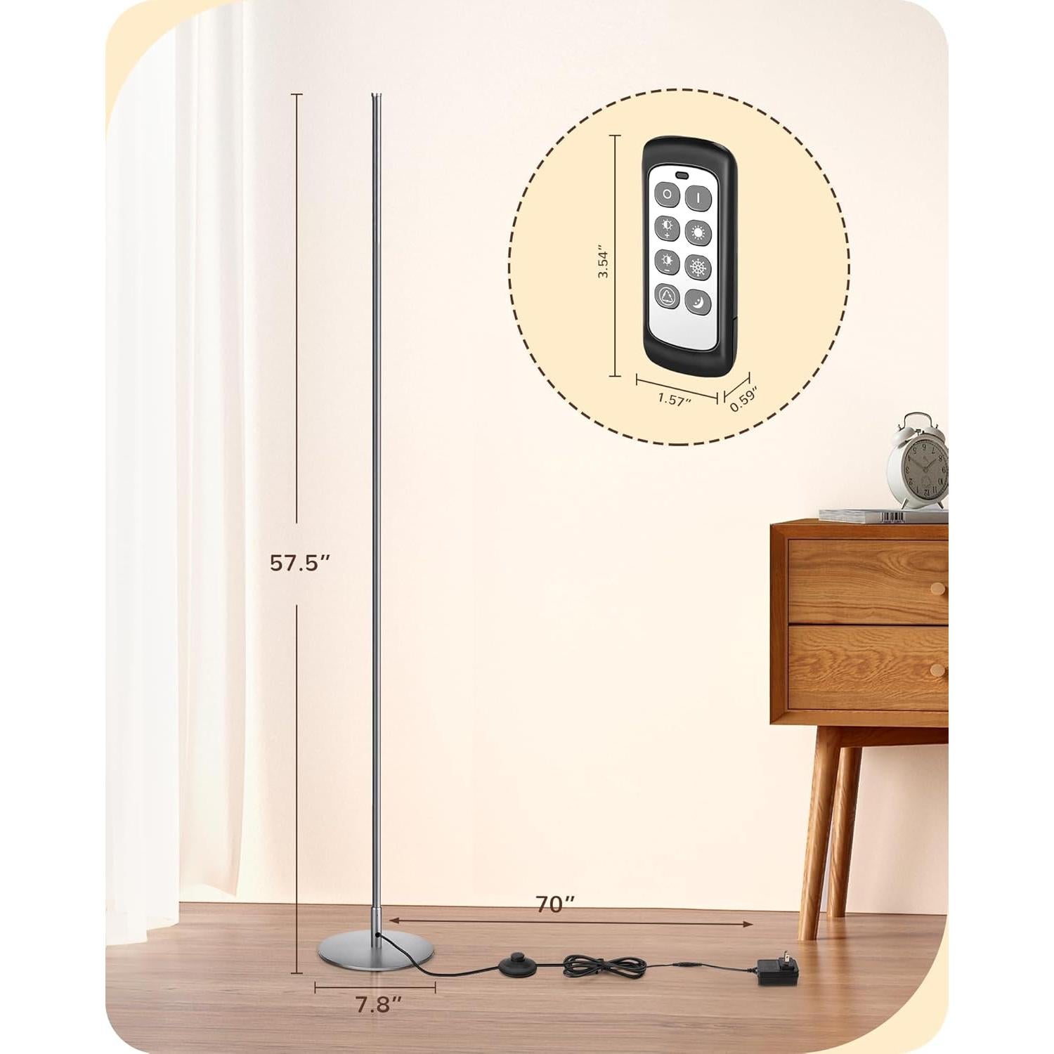 Lámpara de Pie LED EDISHINE 57.5" Regulable Plata