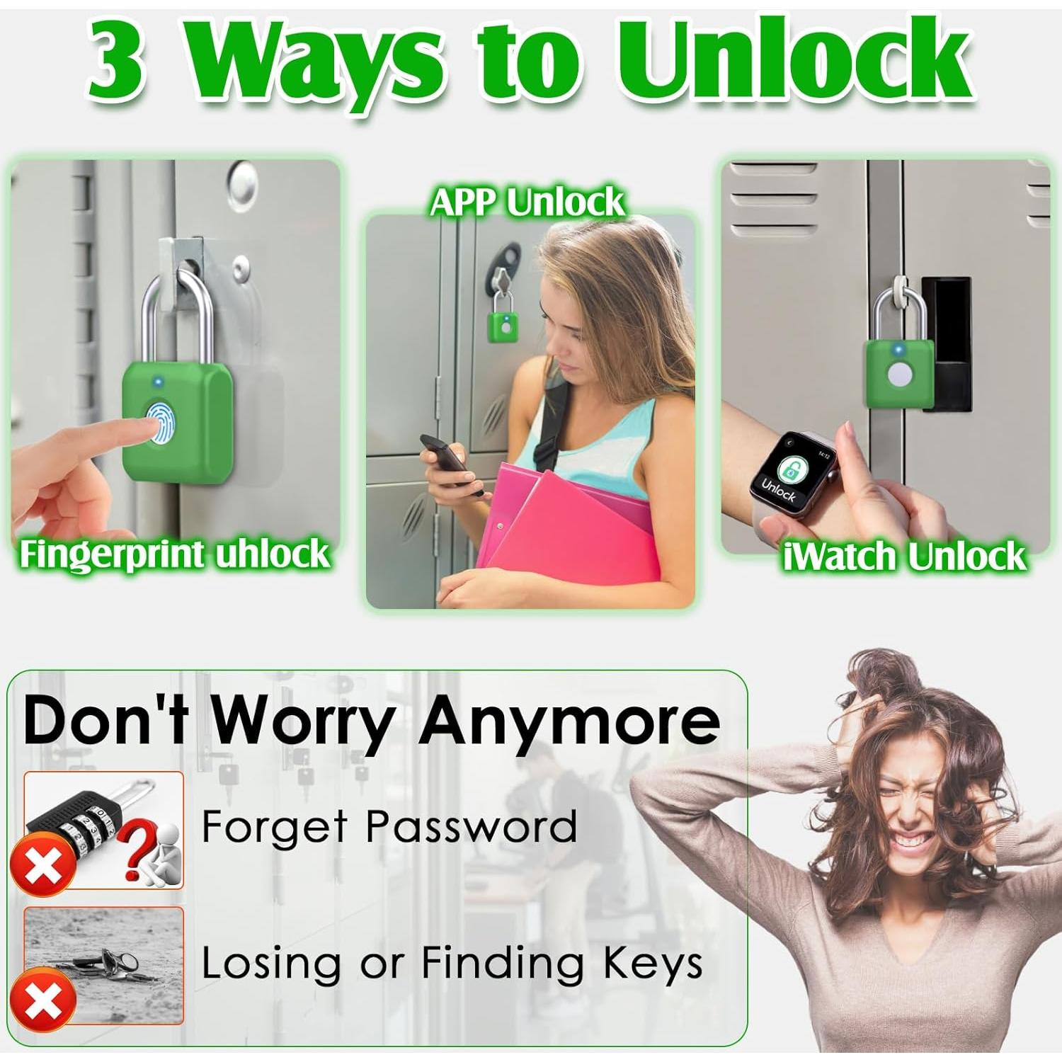 Candado Biométrico Pothunder Verde Aguacate con APP