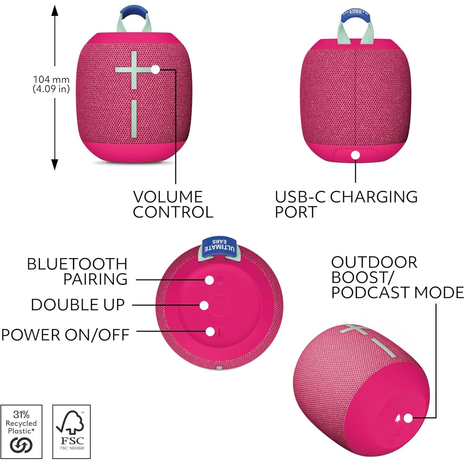 Altavoz Bluetooth Ultimate Ears WONDERBOOM 4 Rosa Impermeable 14h