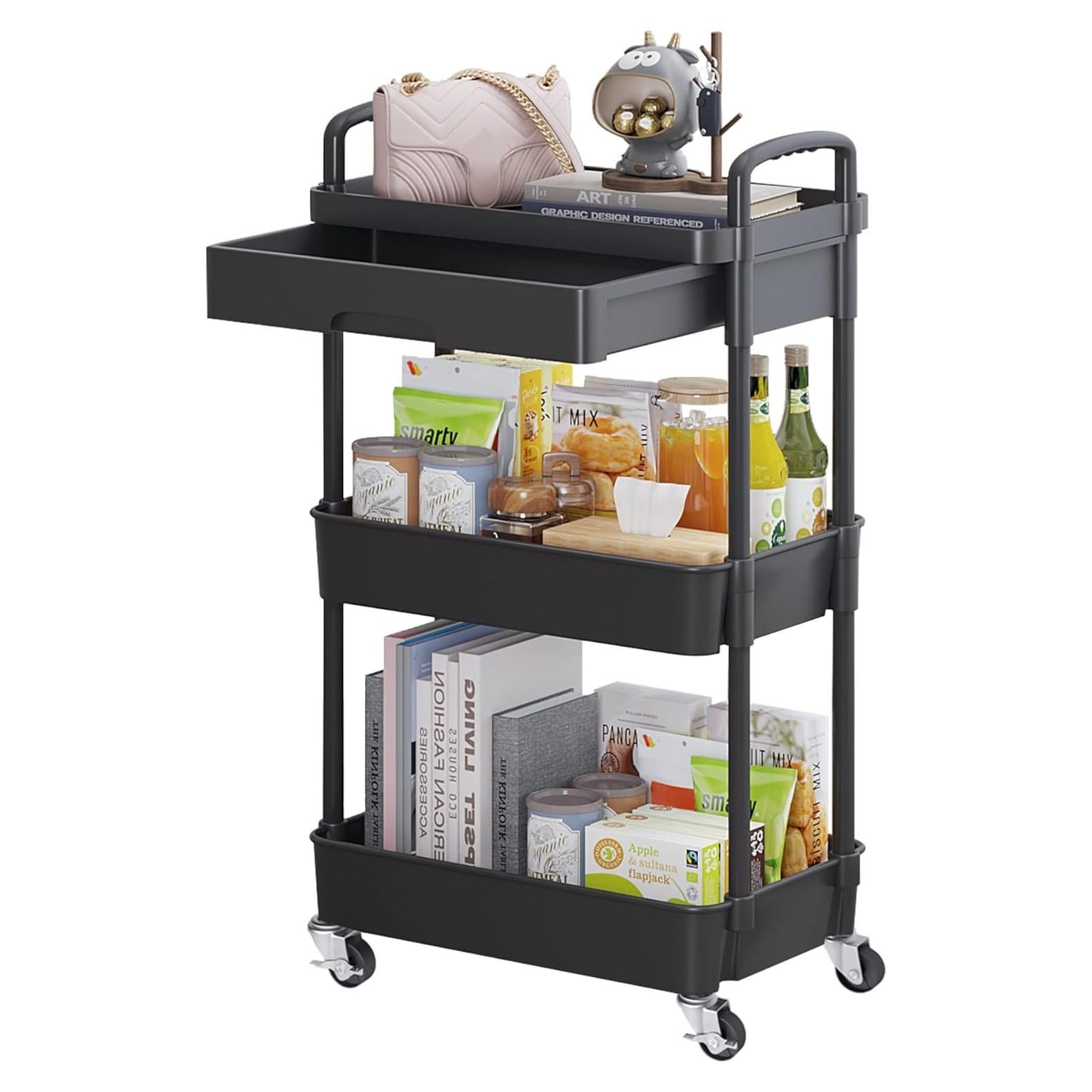 Carro de Almacenamiento Rodante Calmootey 3 Niveles Negro