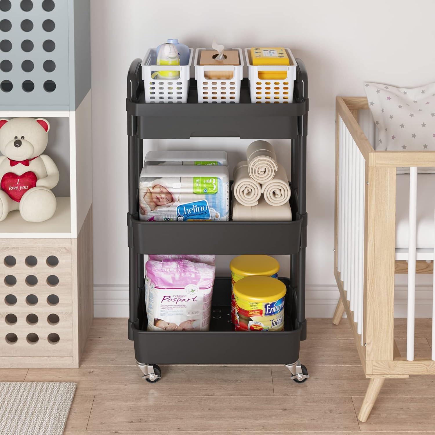 Carro de Almacenamiento Rodante Calmootey 3 Niveles Negro