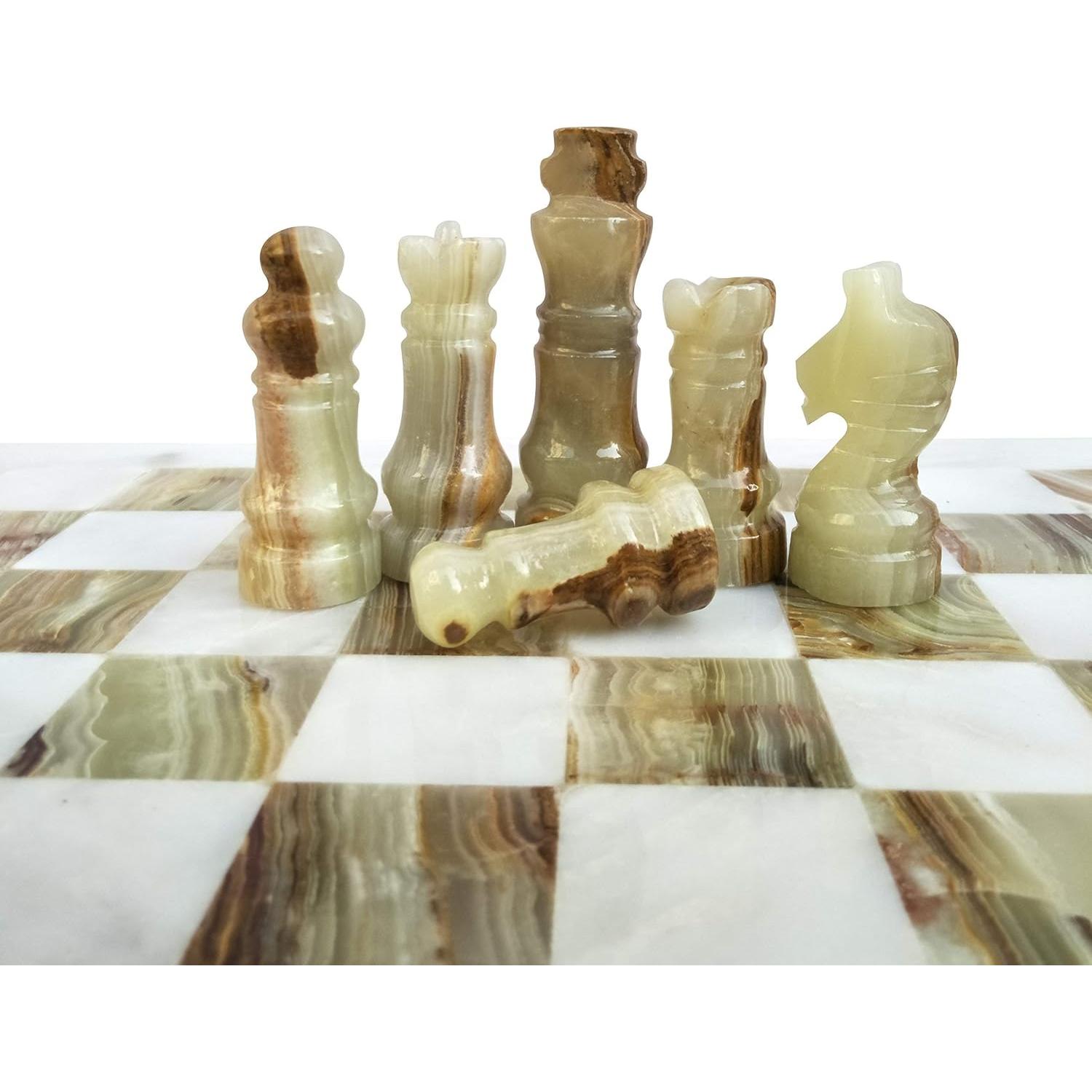 Juego de Ajedrez de Mármol Onyx Blanco y Verde Hecho a Mano 30.48 cm