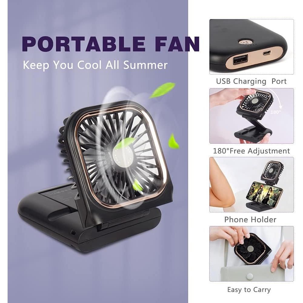 Ventilador Mini Portátil FADACHY 5 en 1 Recargable USB Negro