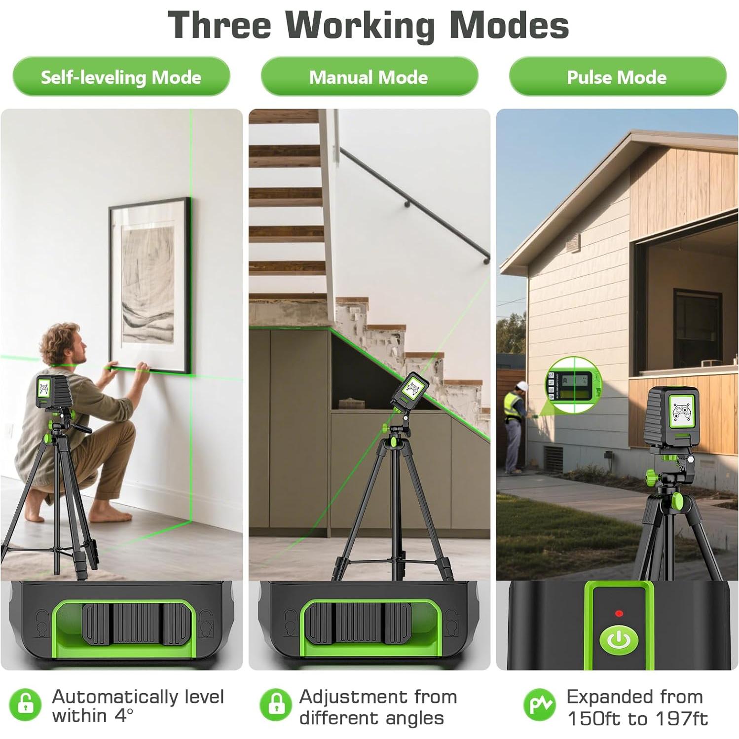Nivel láser autocompensado Huepar BOX-1GTA 150Ft (45.72m) con trípode 60in
