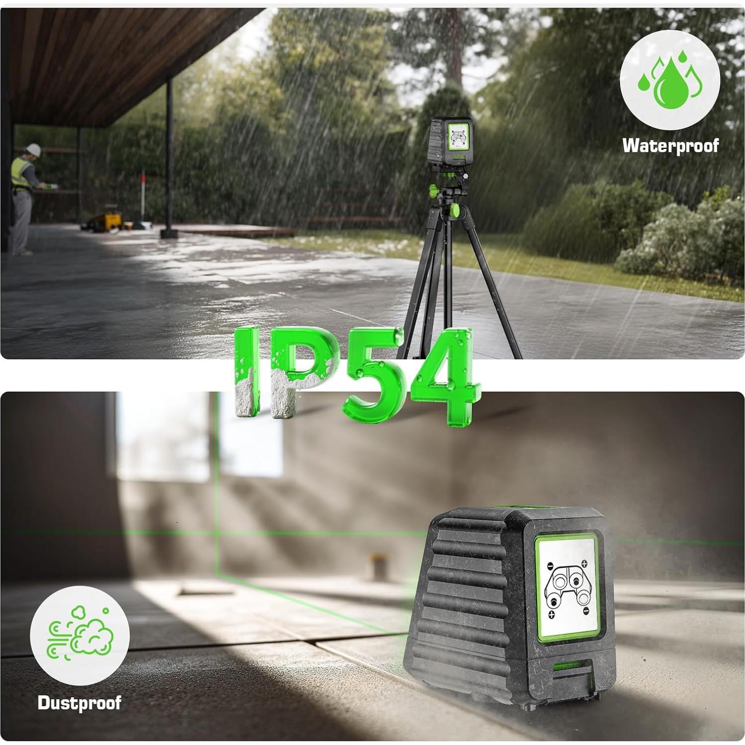 Nivel láser autocompensado Huepar BOX-1GTA 150Ft (45.72m) con trípode 60in