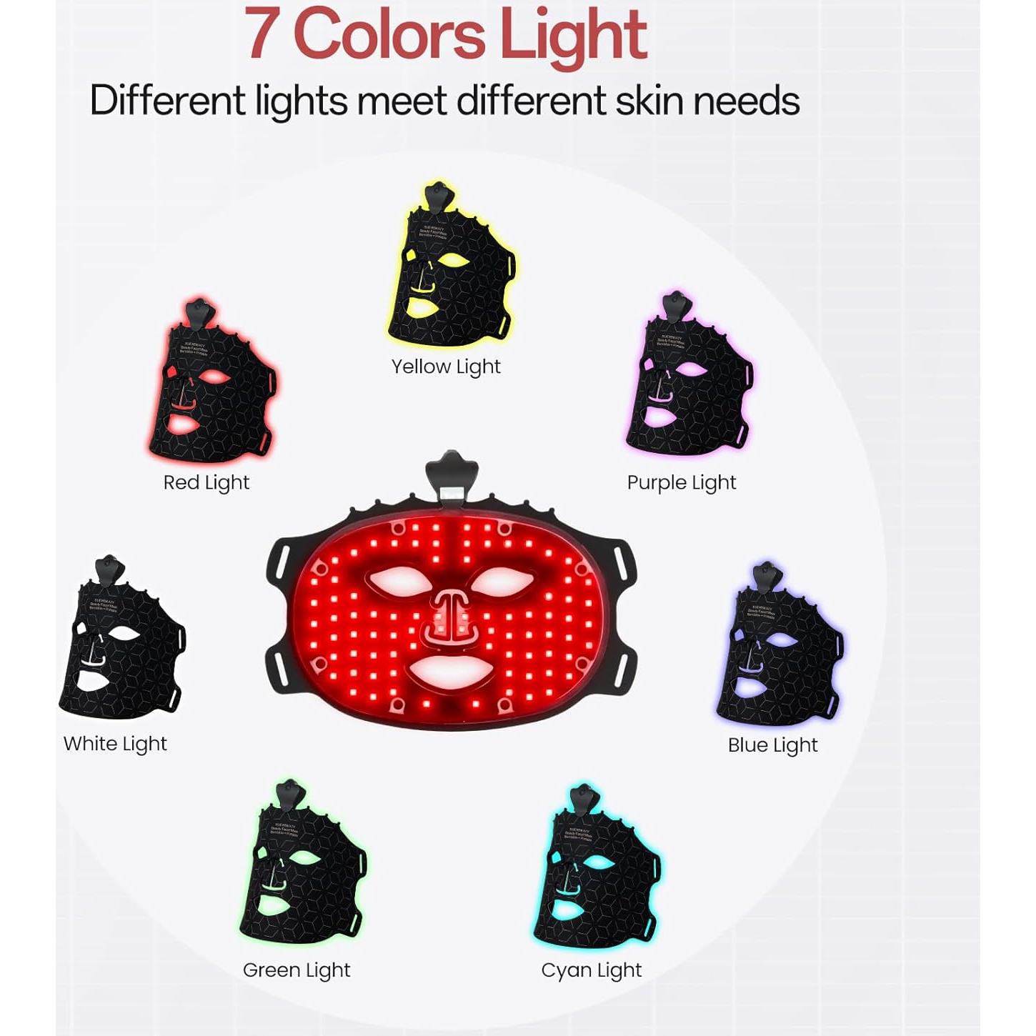Máscara de Luz Roja SUERBEATY 7 Colores Cuidado Facial Recargable