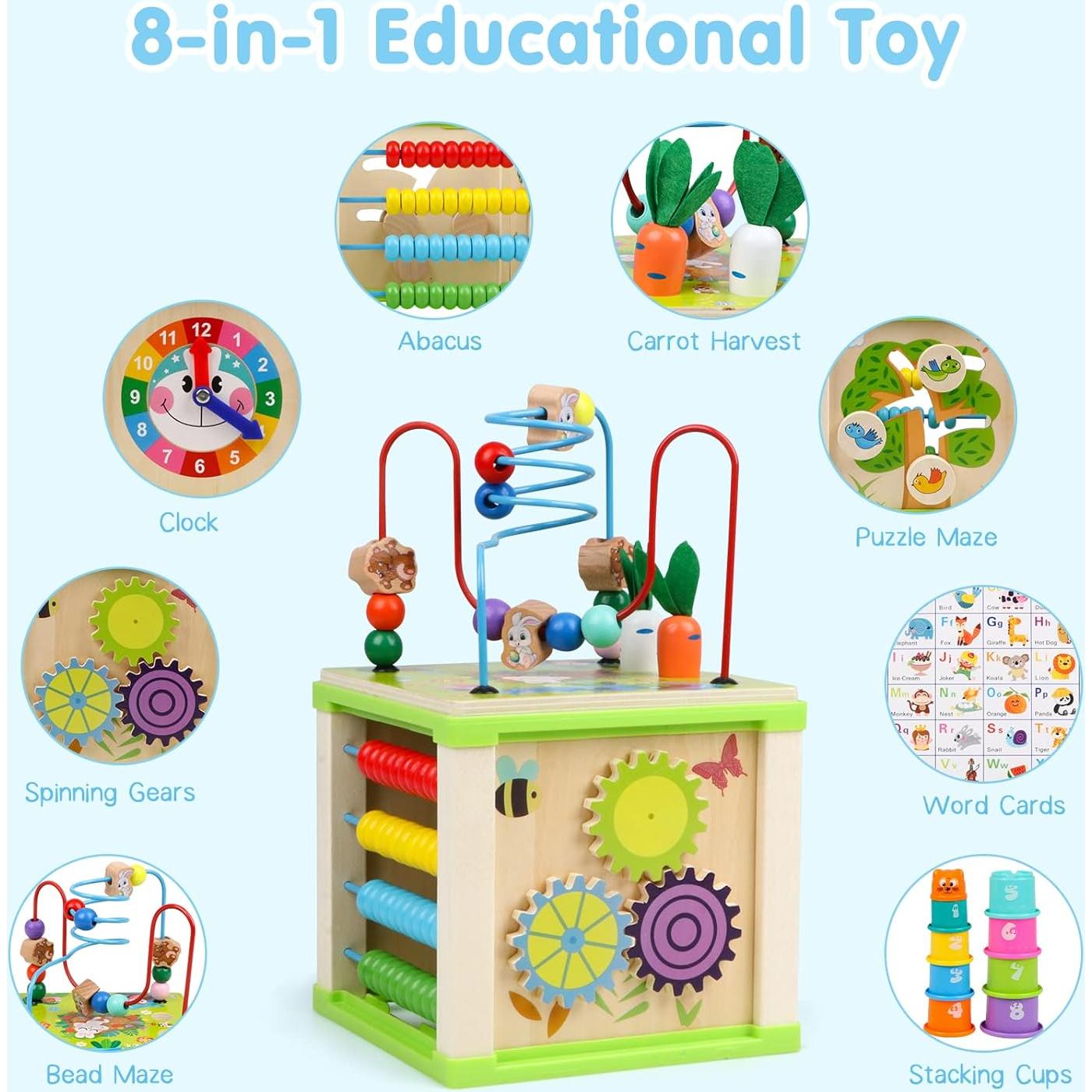 Cubo de Actividades de Madera DIPALENT 8 en 1 para Niños