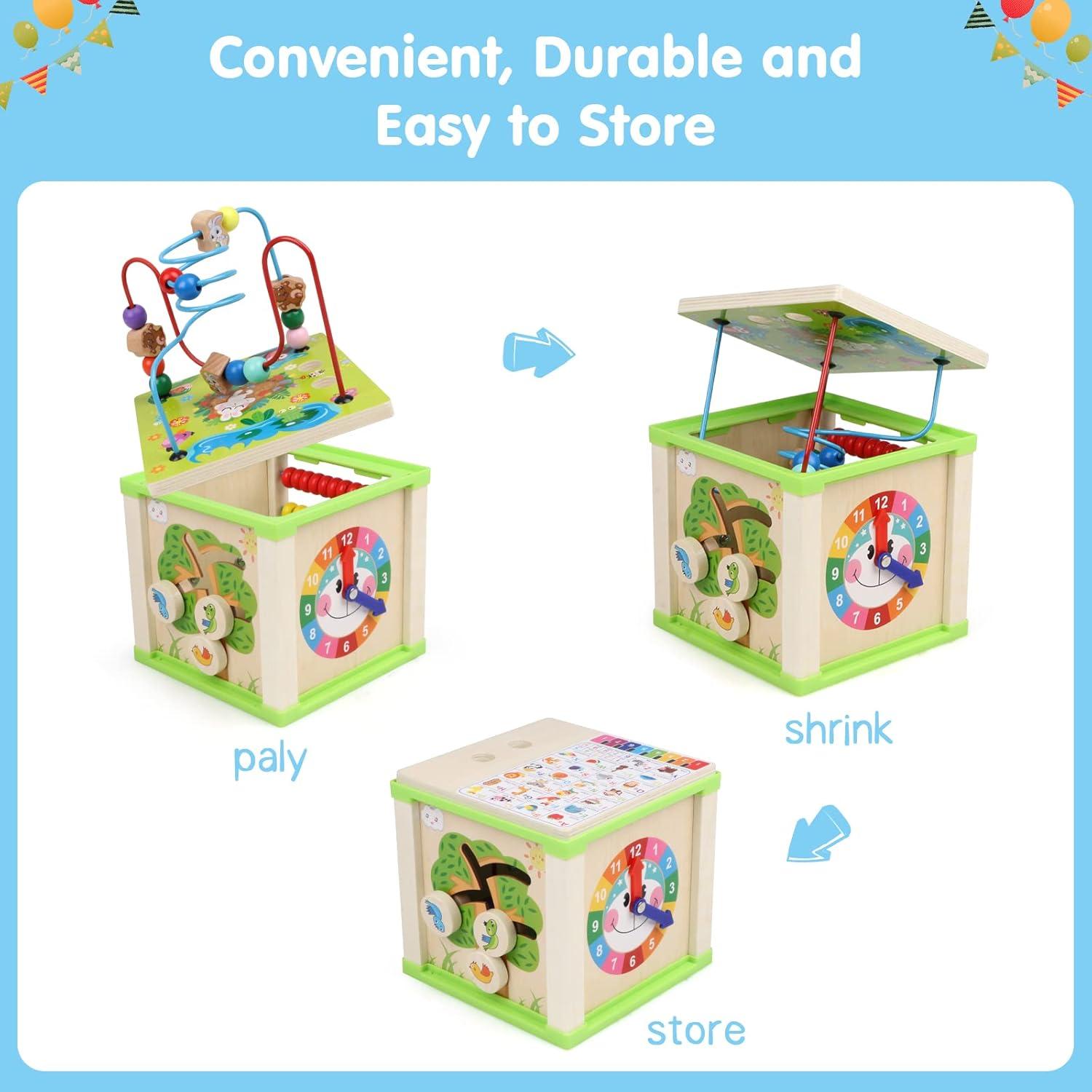 Cubo de Actividades de Madera DIPALENT 8 en 1 para Niños