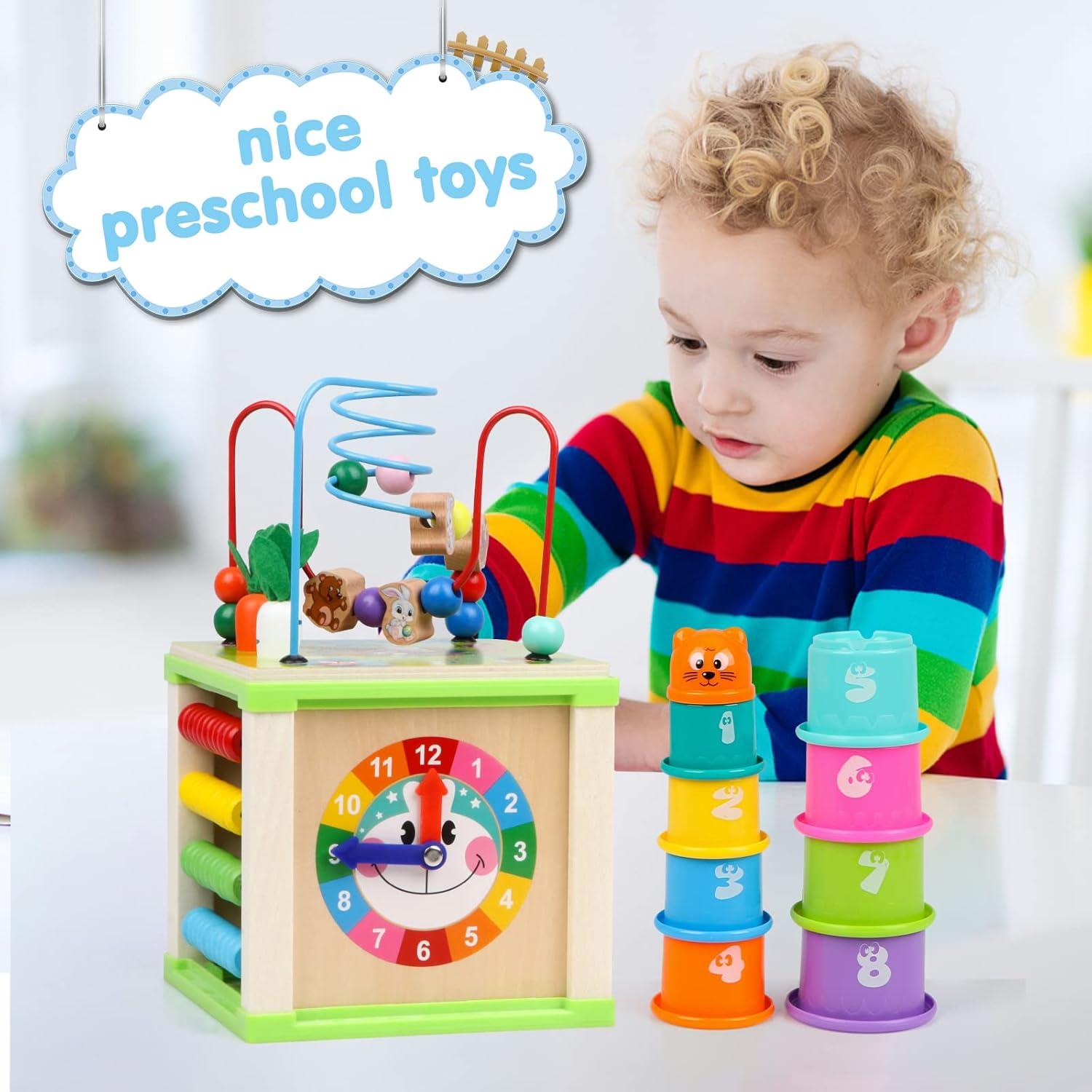 Cubo de Actividades de Madera DIPALENT 8 en 1 para Niños