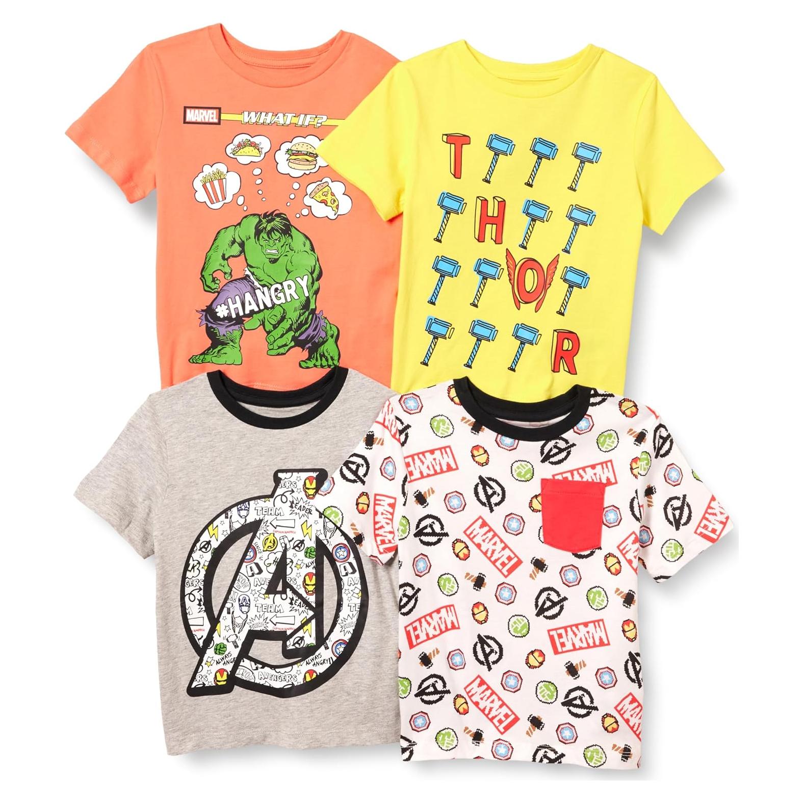 Camisetas de Manga Corta Amazon Essentials Niños Marvel 4 Pzs