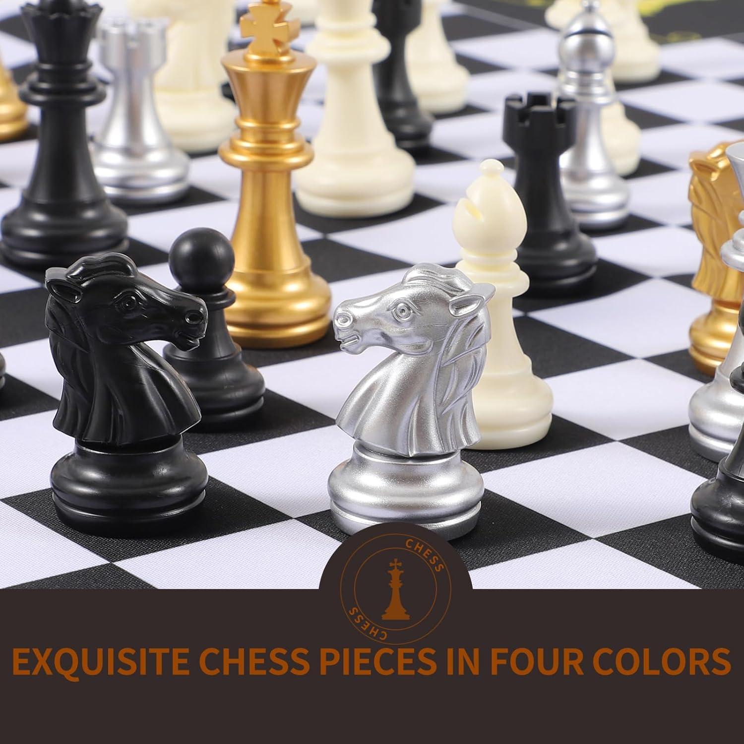 Juego de Ajedrez para 4 Jugadores Jyquorp Tablero Doble Cara