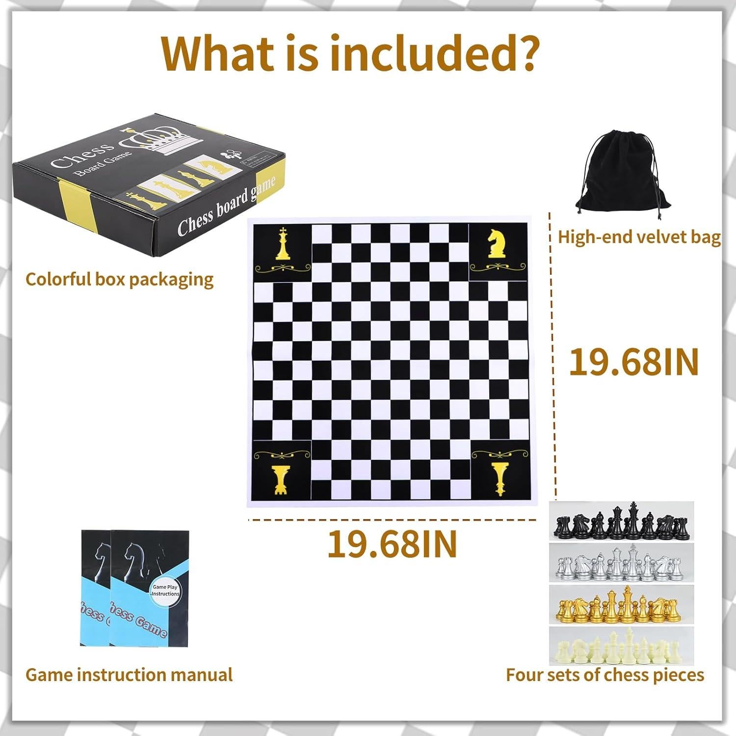 Juego de Ajedrez para 4 Jugadores Jyquorp Tablero Doble Cara