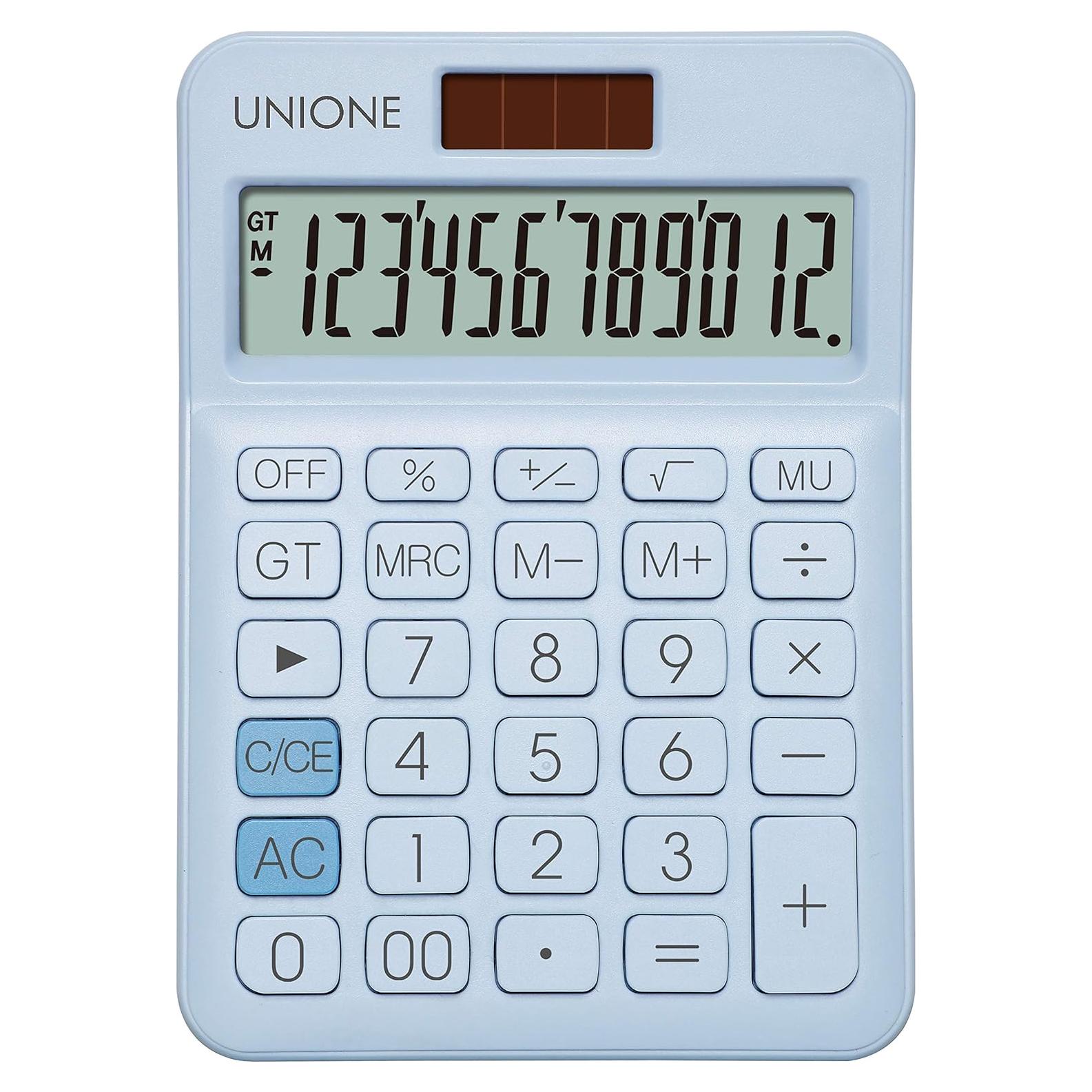 Calculadora UNIONE DC LCD 12 dígitos portátil azul