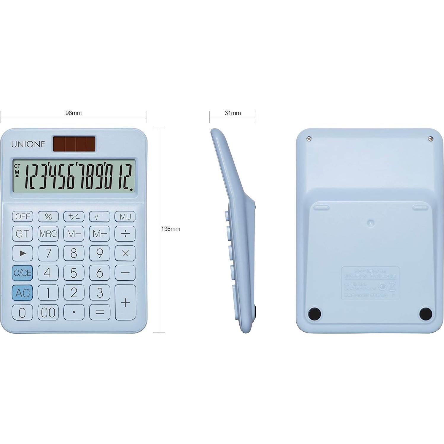 Calculadora UNIONE DC LCD 12 dígitos portátil azul