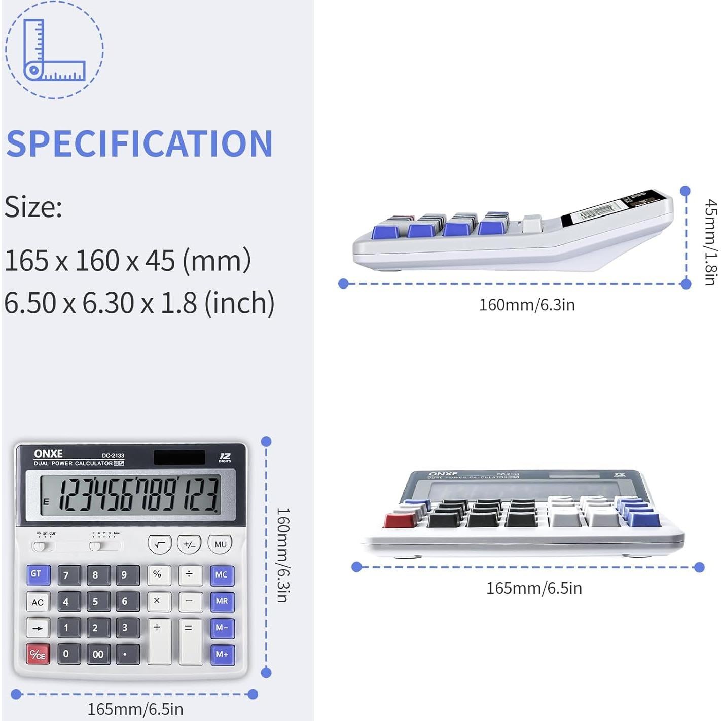 Calculadora Solar ONXE 12 Dígitos Pantalla Grande 4.9"