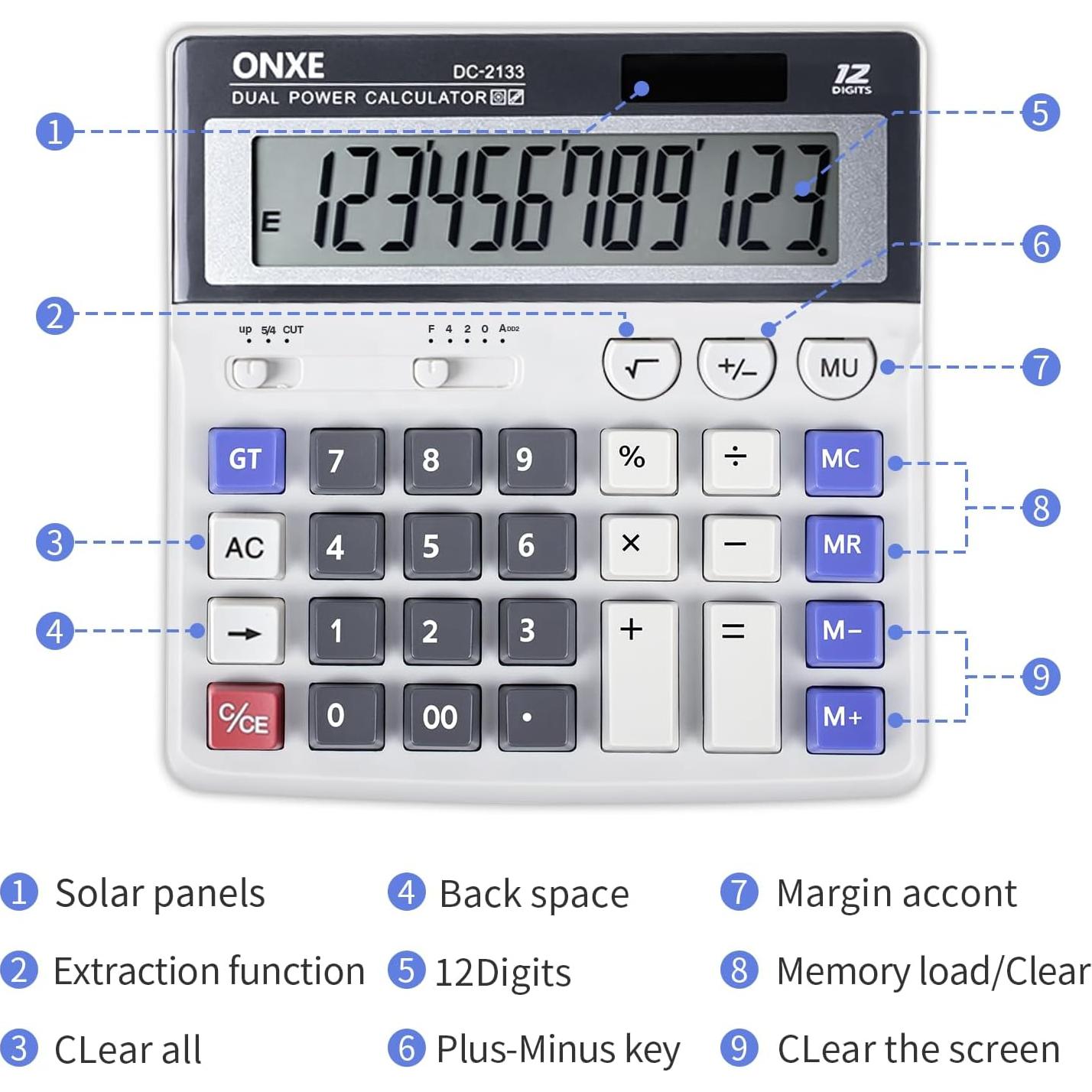 Calculadora Solar ONXE 12 Dígitos Pantalla Grande 4.9"