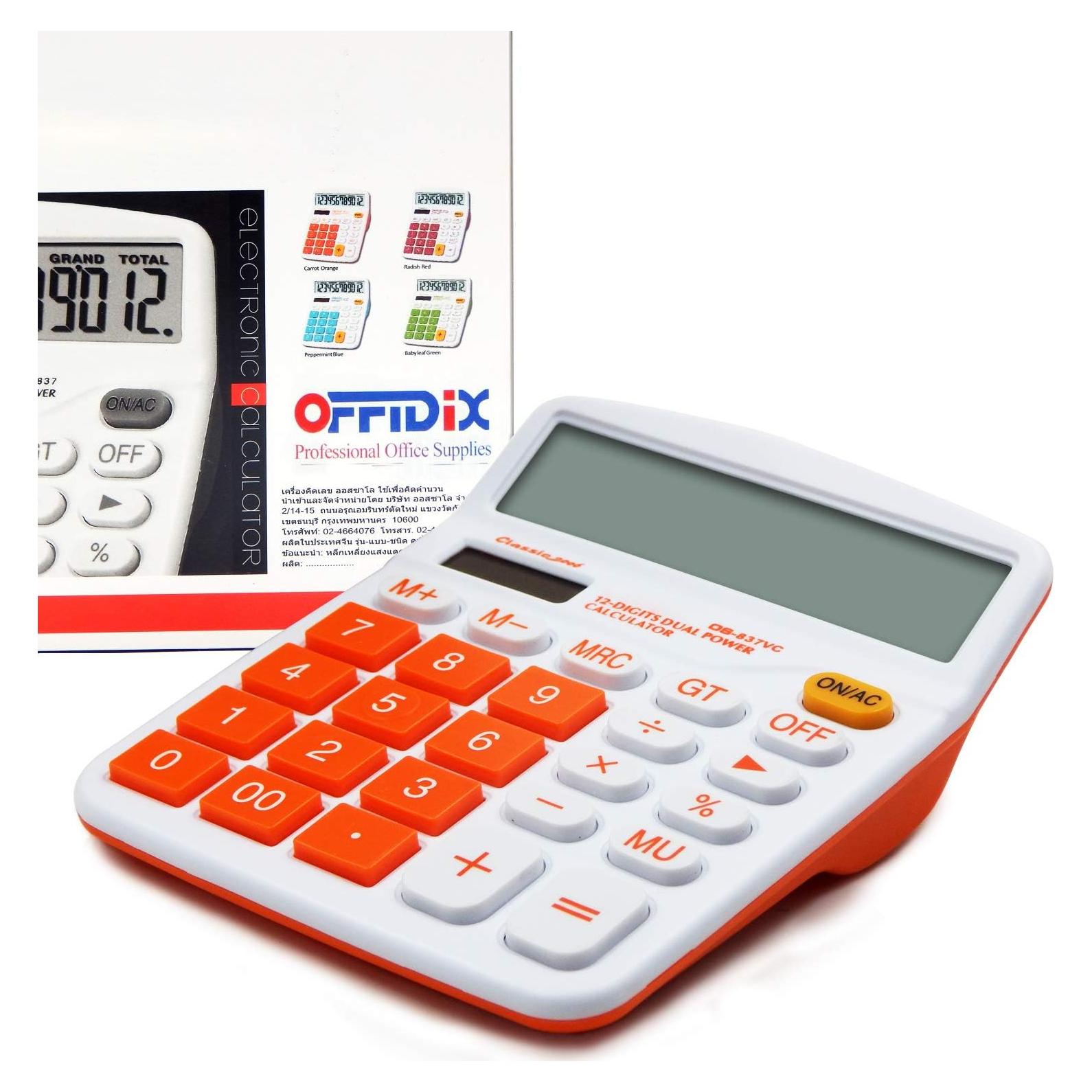 Calculadora OFFIDIX Electrónica Solar 12 Dígitos Naranja