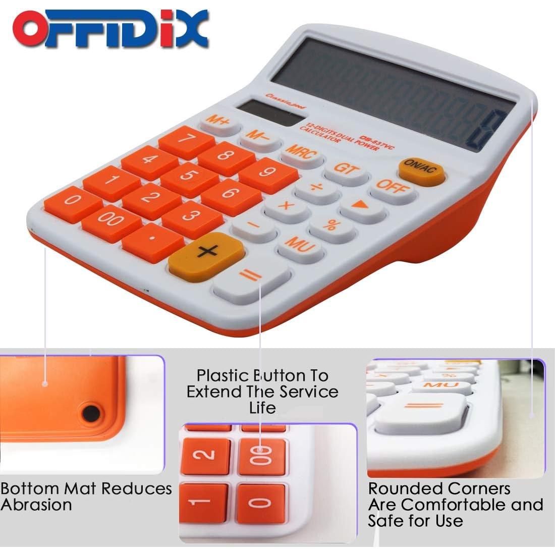Calculadora OFFIDIX Electrónica Solar 12 Dígitos Naranja