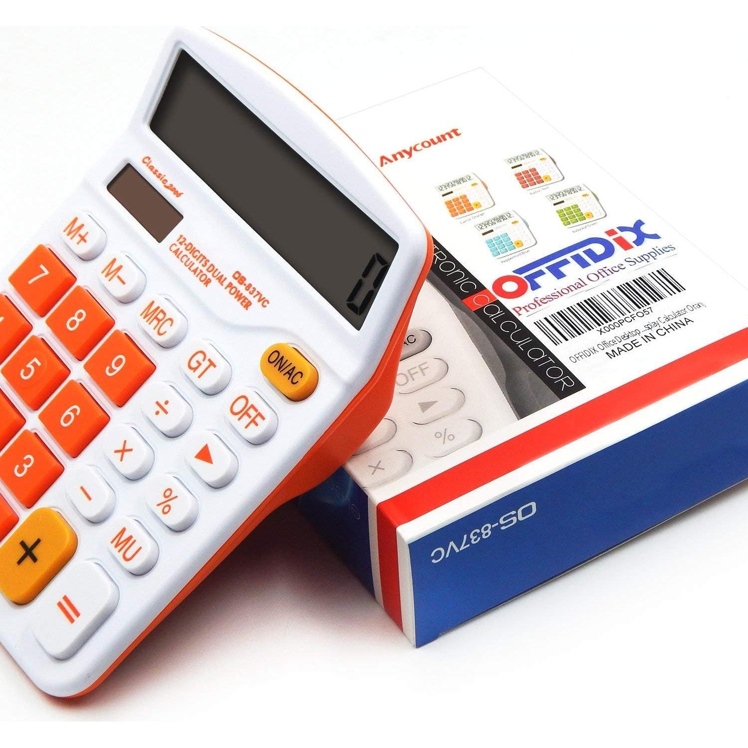 Calculadora OFFIDIX Electrónica Solar 12 Dígitos Naranja