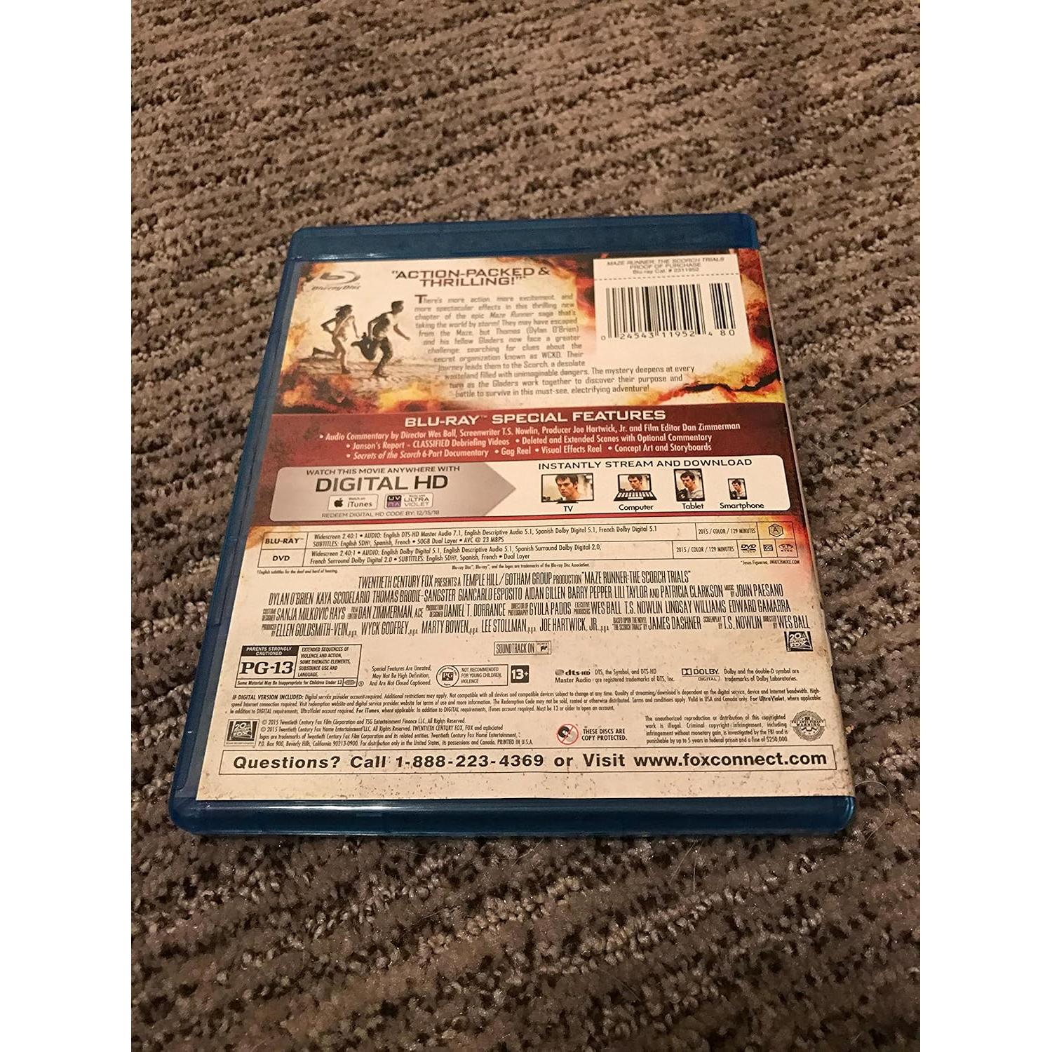 Maze Runner: Las Pruebas de Fuego Blu-Ray + DVD 2015