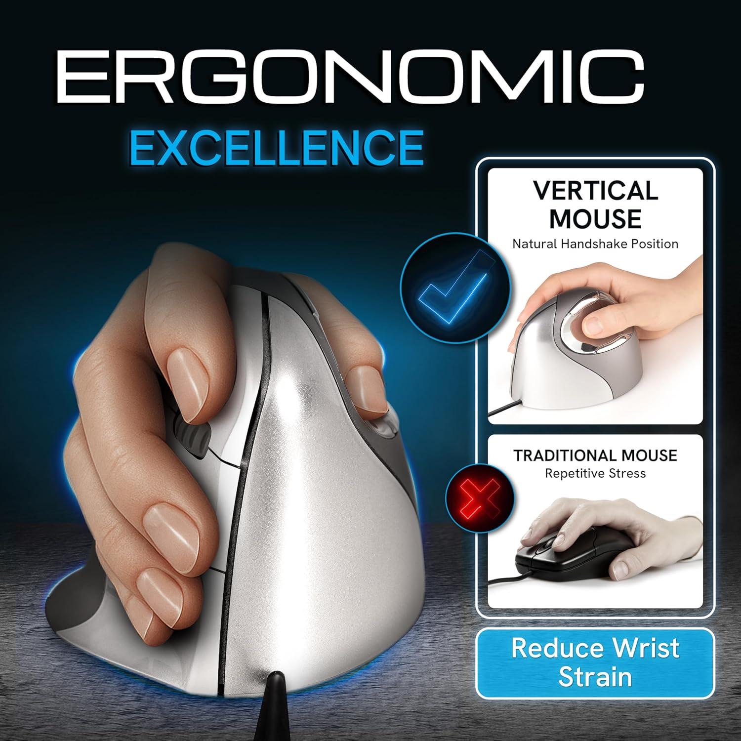 Ratón Vertical Evoluent VM4R Ergonómico con Cable USB 204g