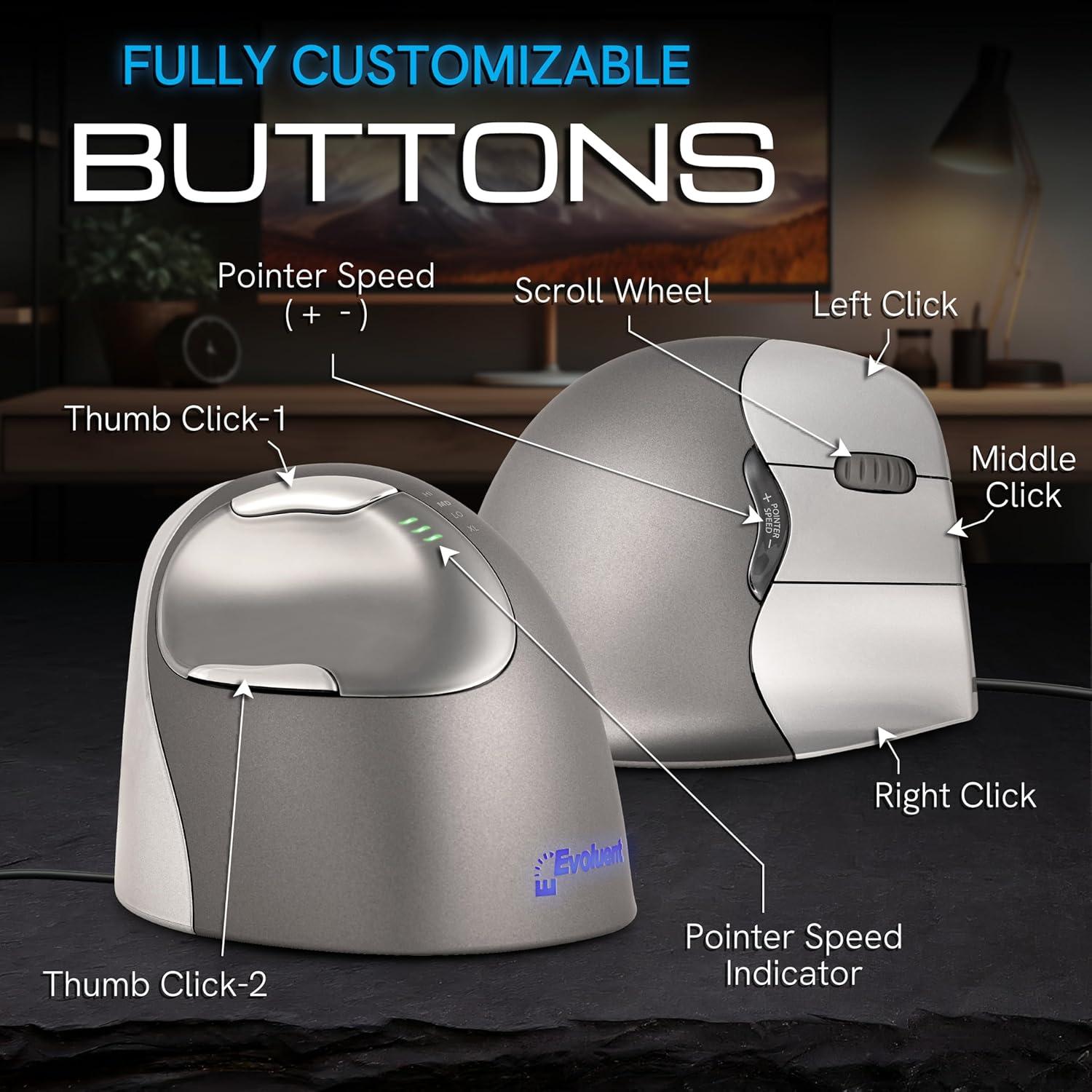 Ratón Vertical Evoluent VM4R Ergonómico con Cable USB 204g