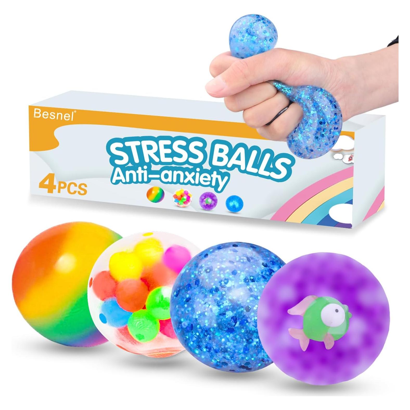Juego de 4 Pelotas Antiestrés BESNEL - Alivio de Ansiedad