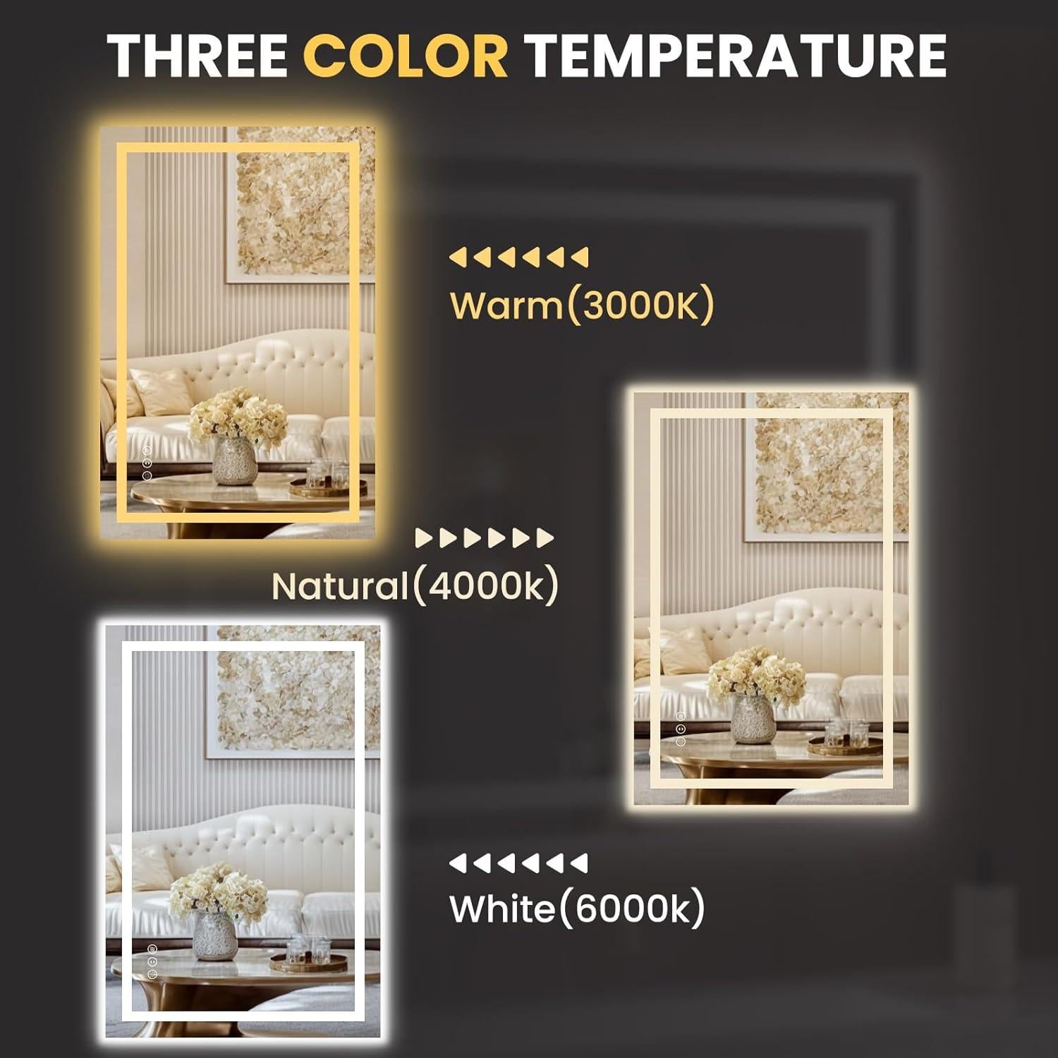 Espejo LED 50.8x76.2 cm LOAAO para Baño, Anti-Niebla, Regulable