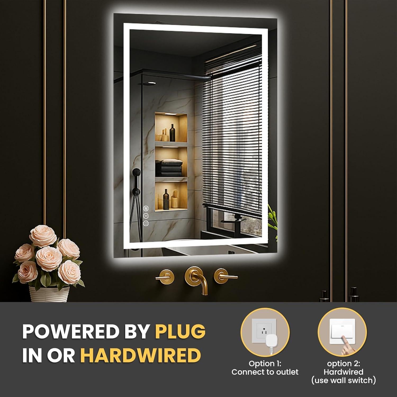 Espejo LED 50.8x76.2 cm LOAAO para Baño, Anti-Niebla, Regulable