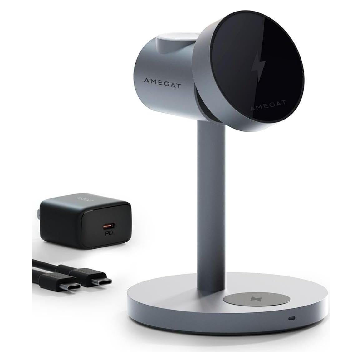 Cargador Inalámbrico 3-en-1 AMEGAT MagFusion 15W para iPhone, Apple Watch y AirPods