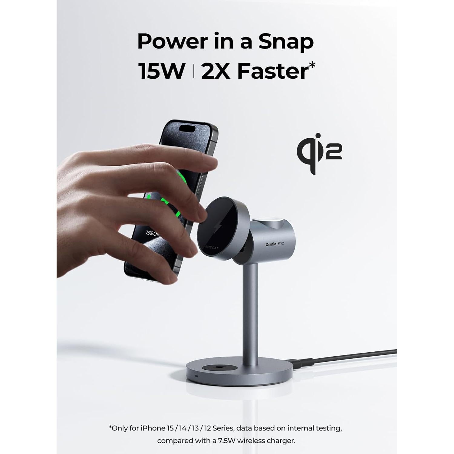 Cargador Inalámbrico 3-en-1 AMEGAT MagFusion 15W para iPhone, Apple Watch y AirPods