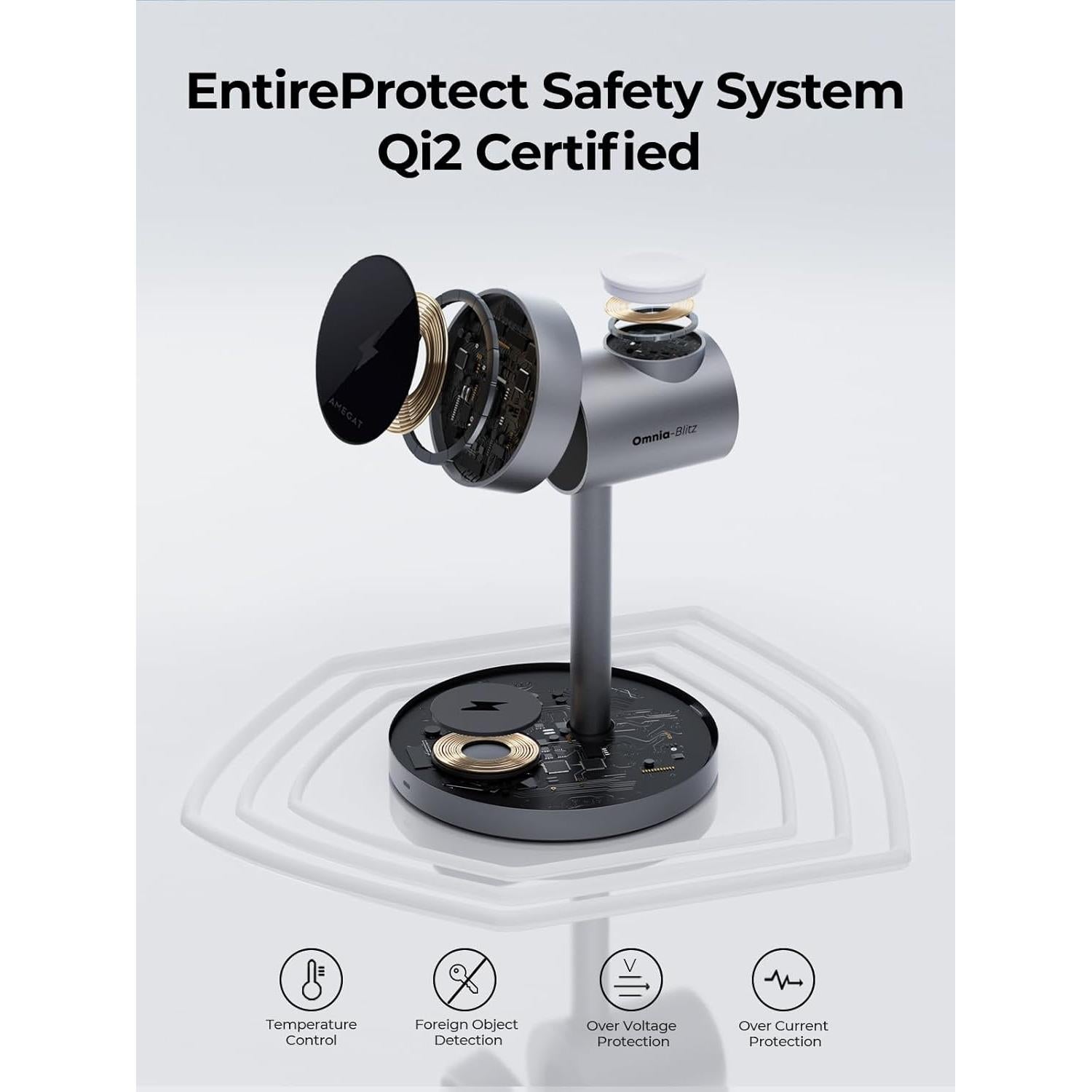 Cargador Inalámbrico 3-en-1 AMEGAT MagFusion 15W para iPhone, Apple Watch y AirPods