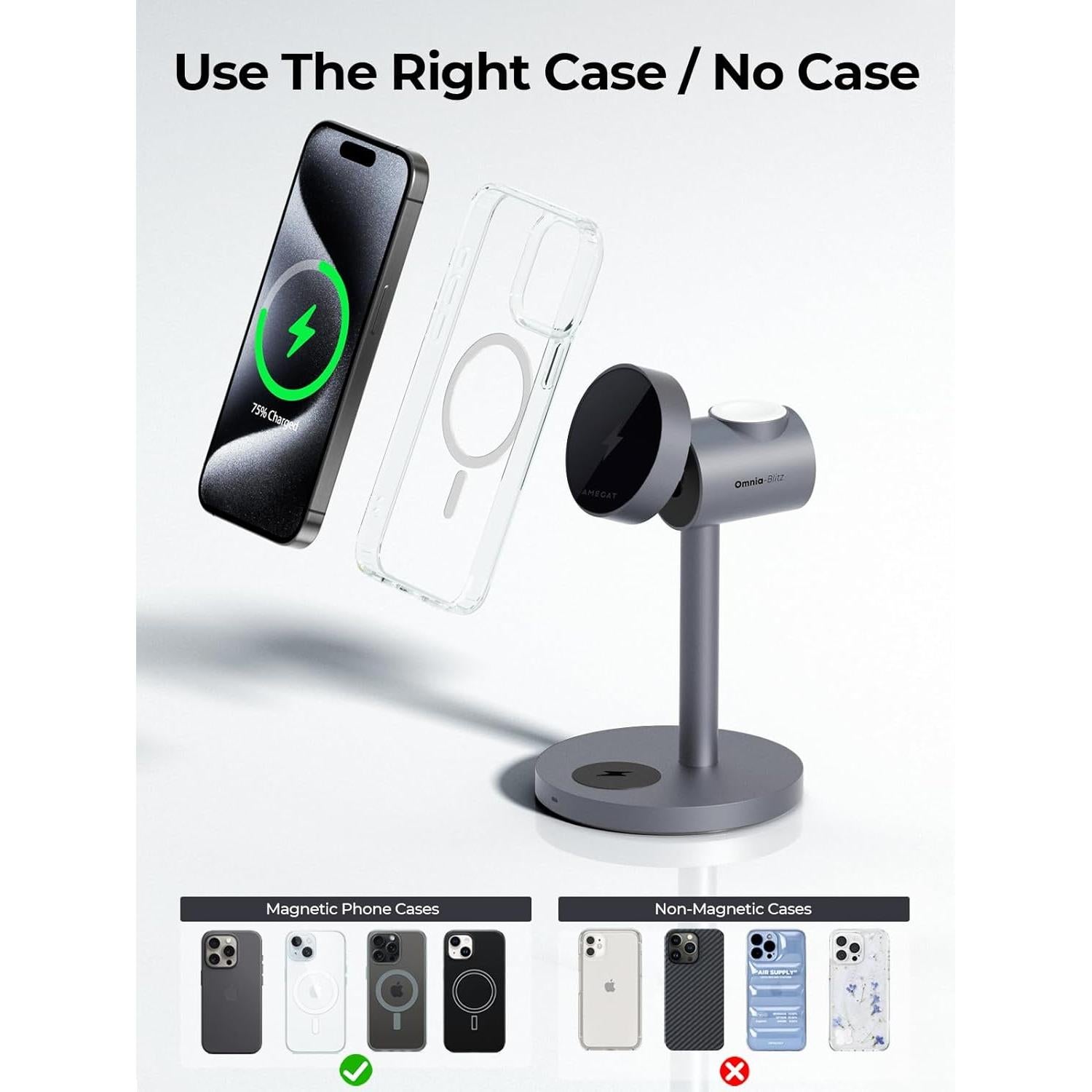 Cargador Inalámbrico 3-en-1 AMEGAT MagFusion 15W para iPhone, Apple Watch y AirPods