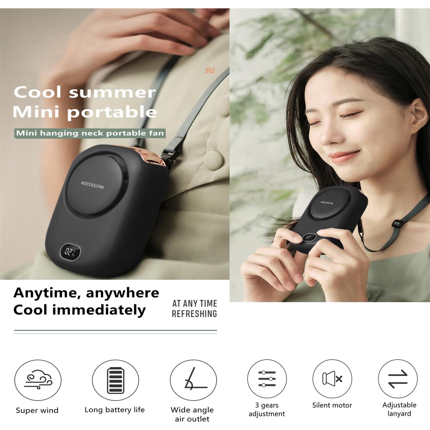 Ventilador de Cuello Portátil AOCOOLFAN DQ203 Recargable USB 3 Velocidades