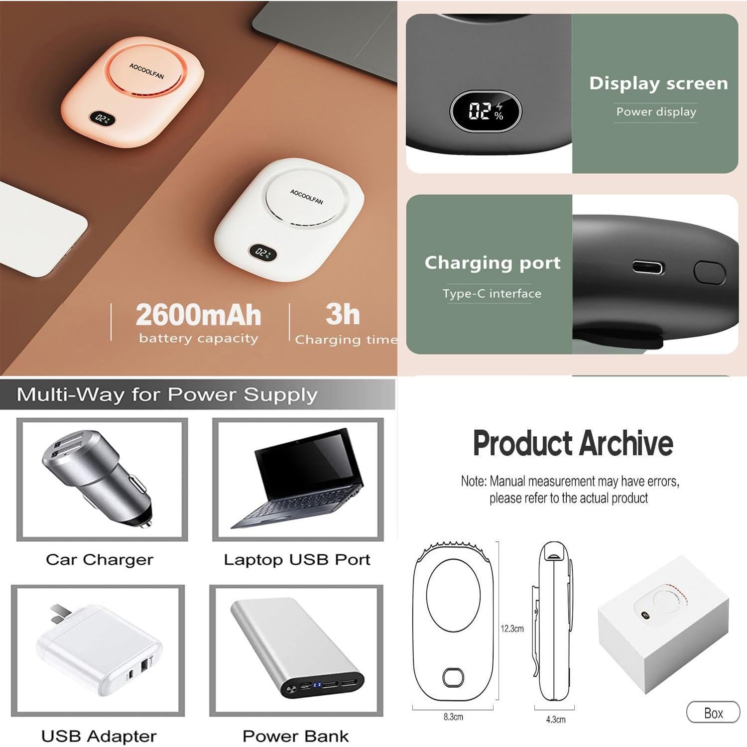 Ventilador de Cuello Portátil AOCOOLFAN DQ203 Recargable USB 3 Velocidades